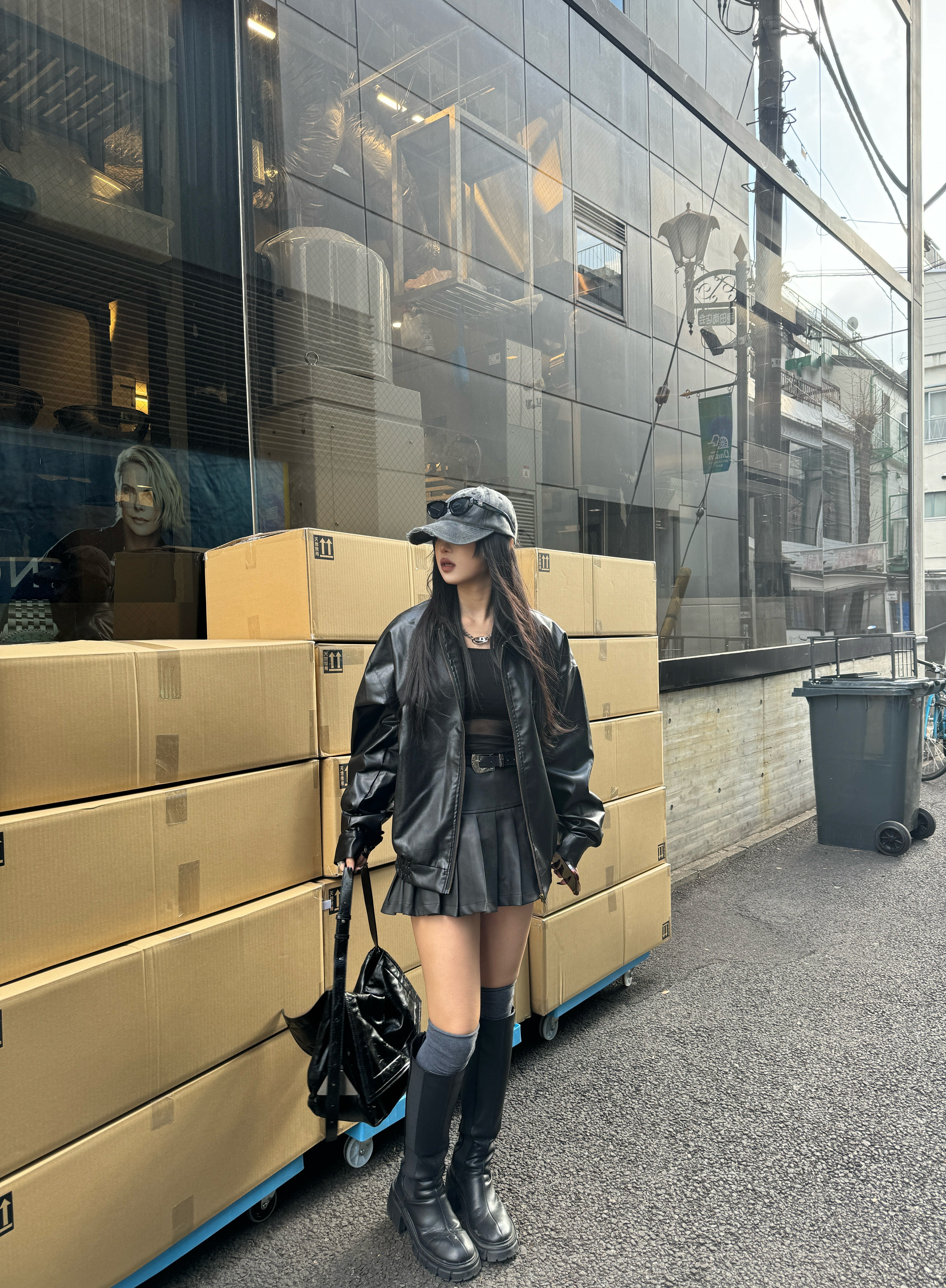 レザージャケット+プリーツスカートセットアップ KSG30003