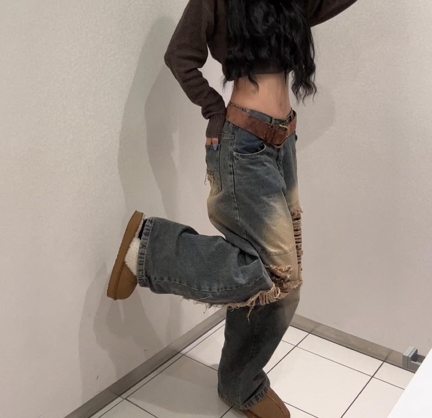 ダメージバギーデニムパンツ KSG17601