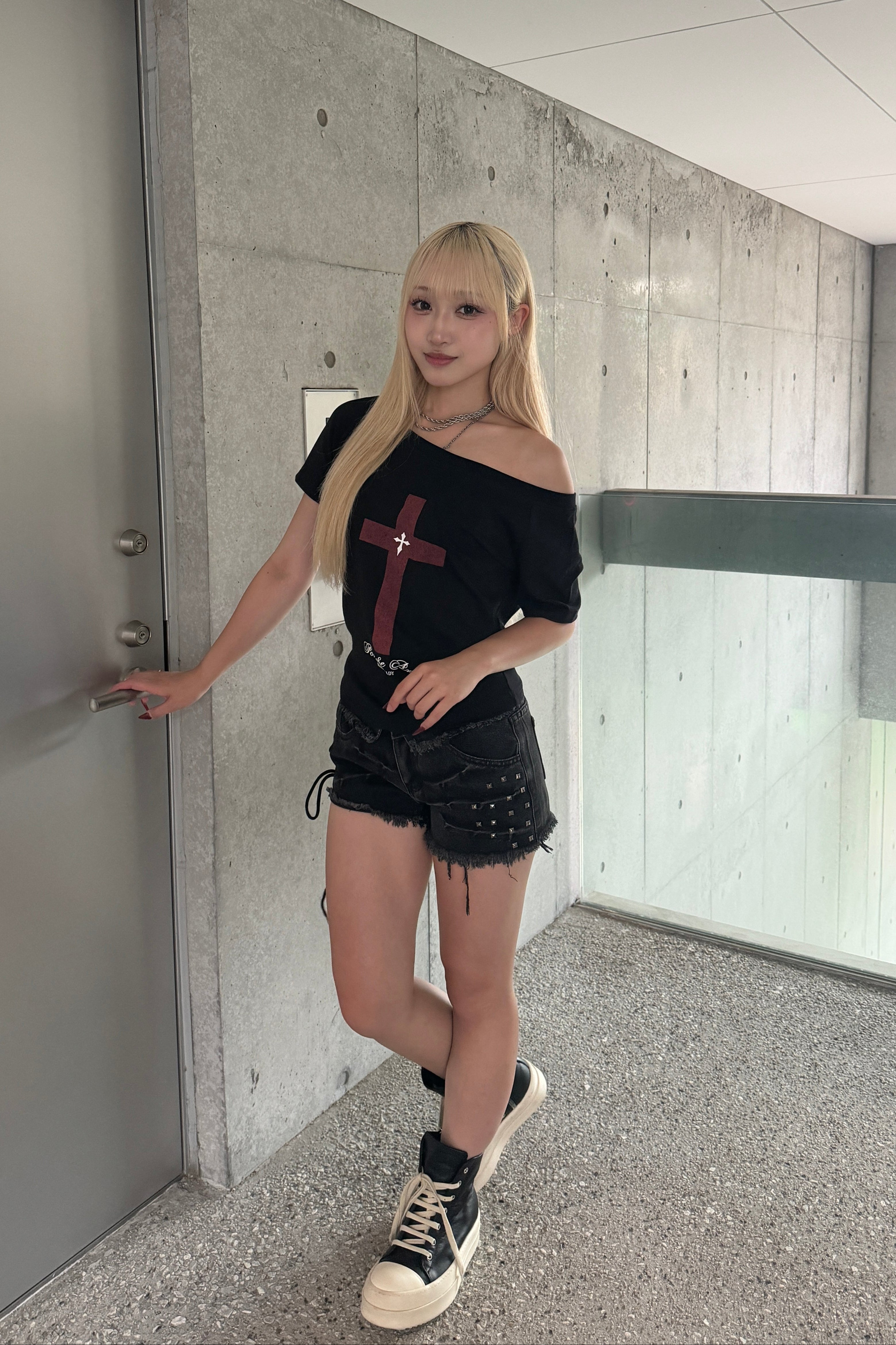 hem waist denim short pants KSG19305