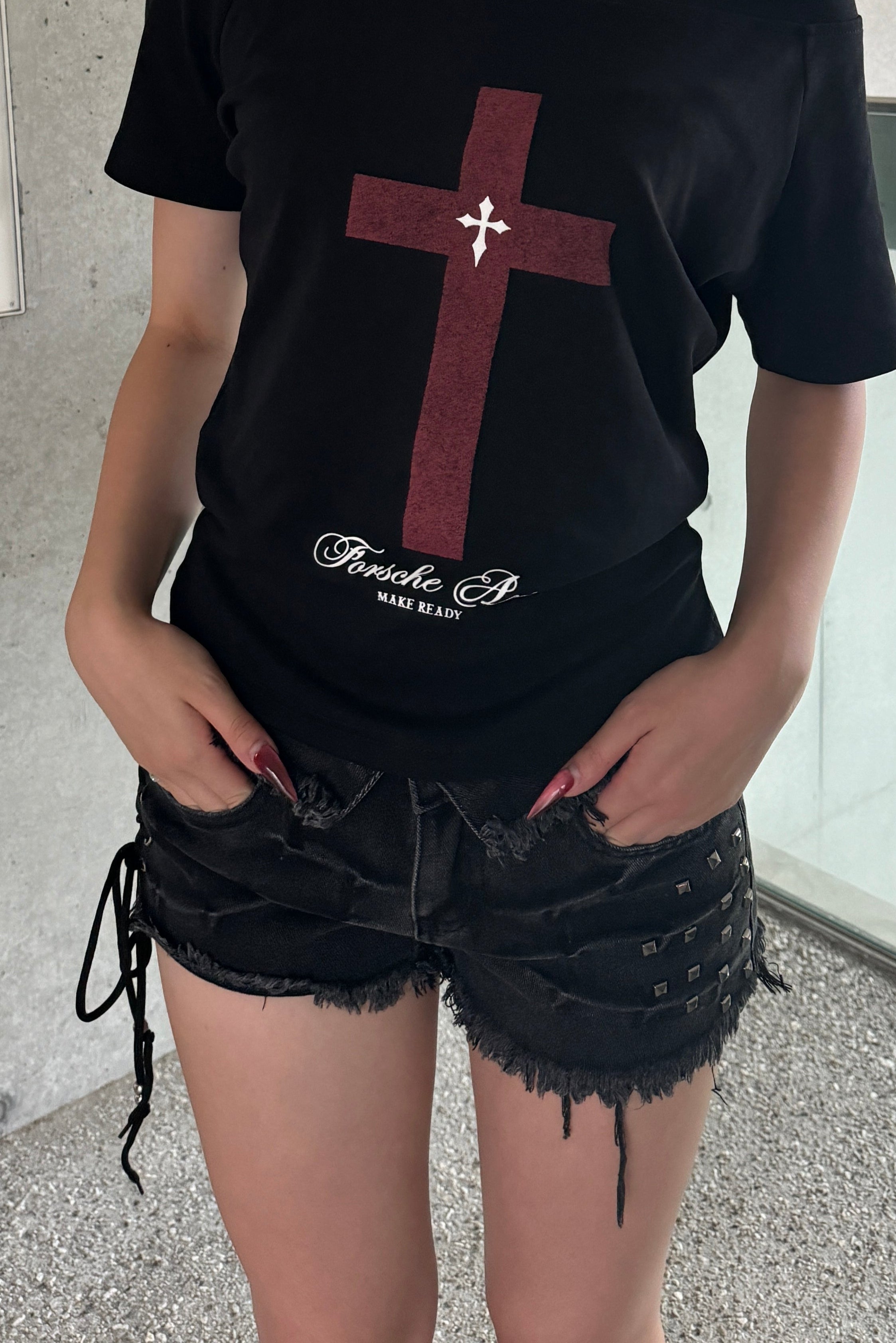 hem waist denim short pants KSG19305