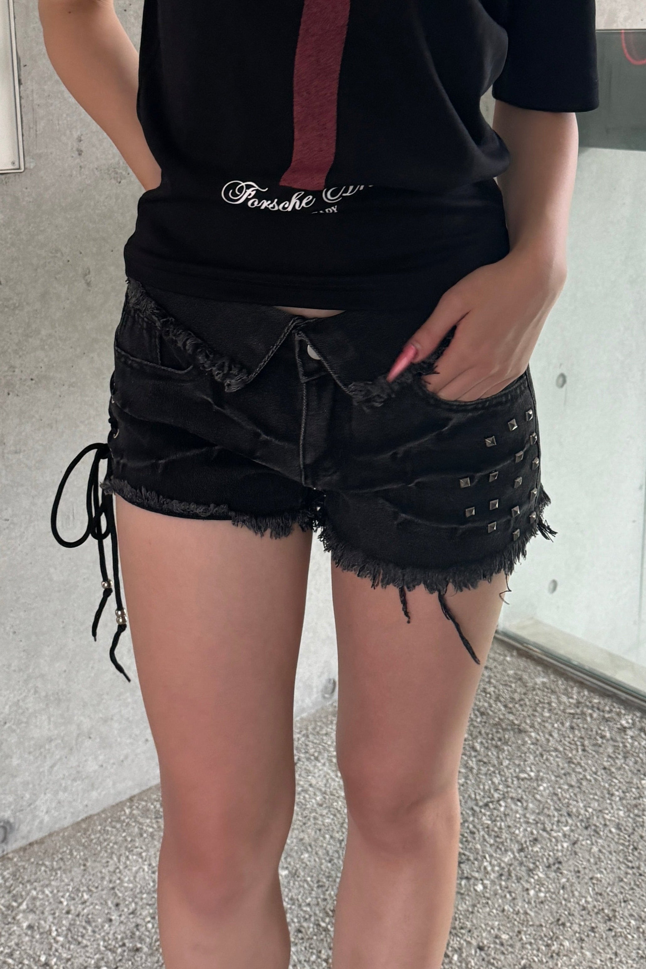 hem waist denim short pants KSG19305
