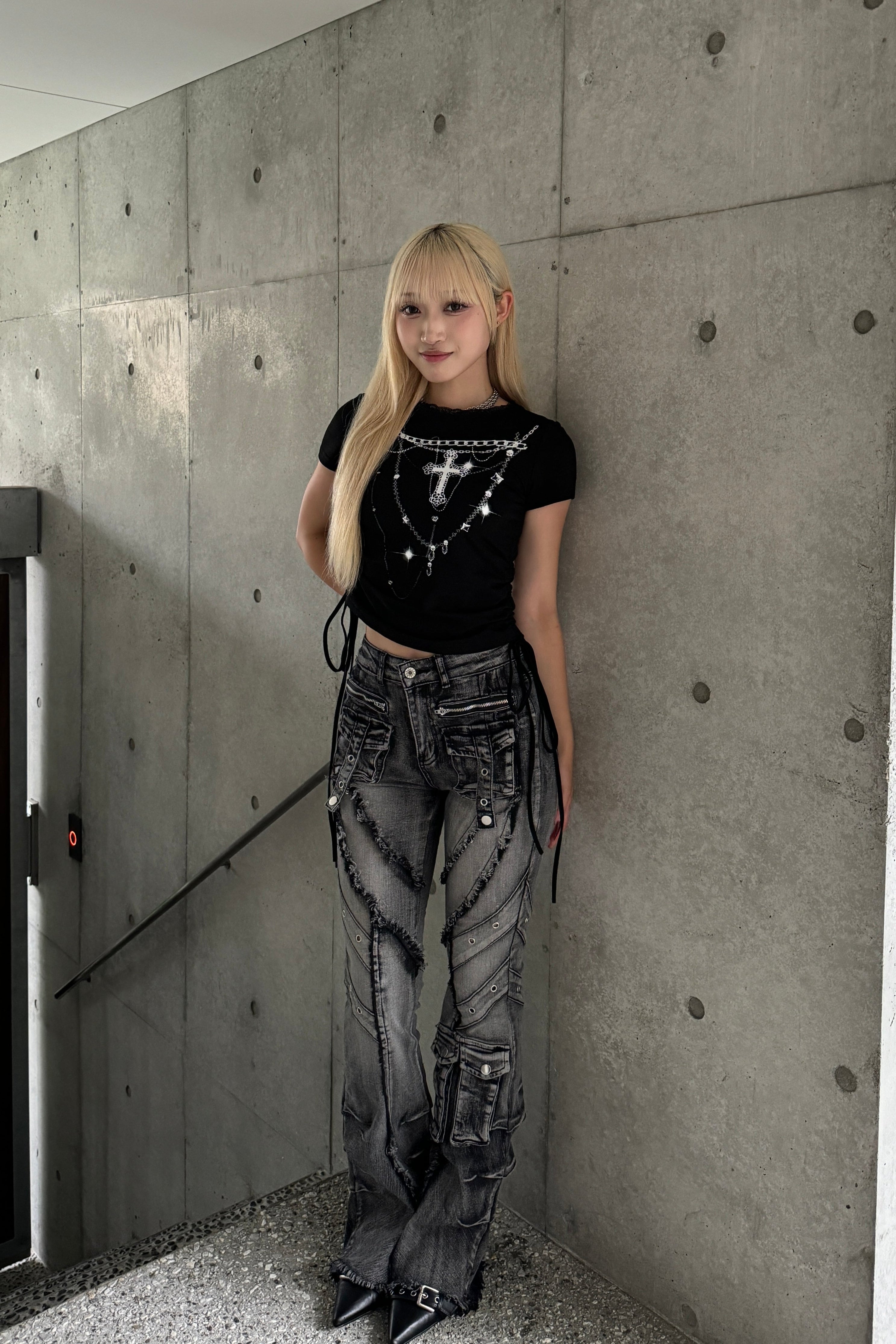 fringe line flare denim KSG19303