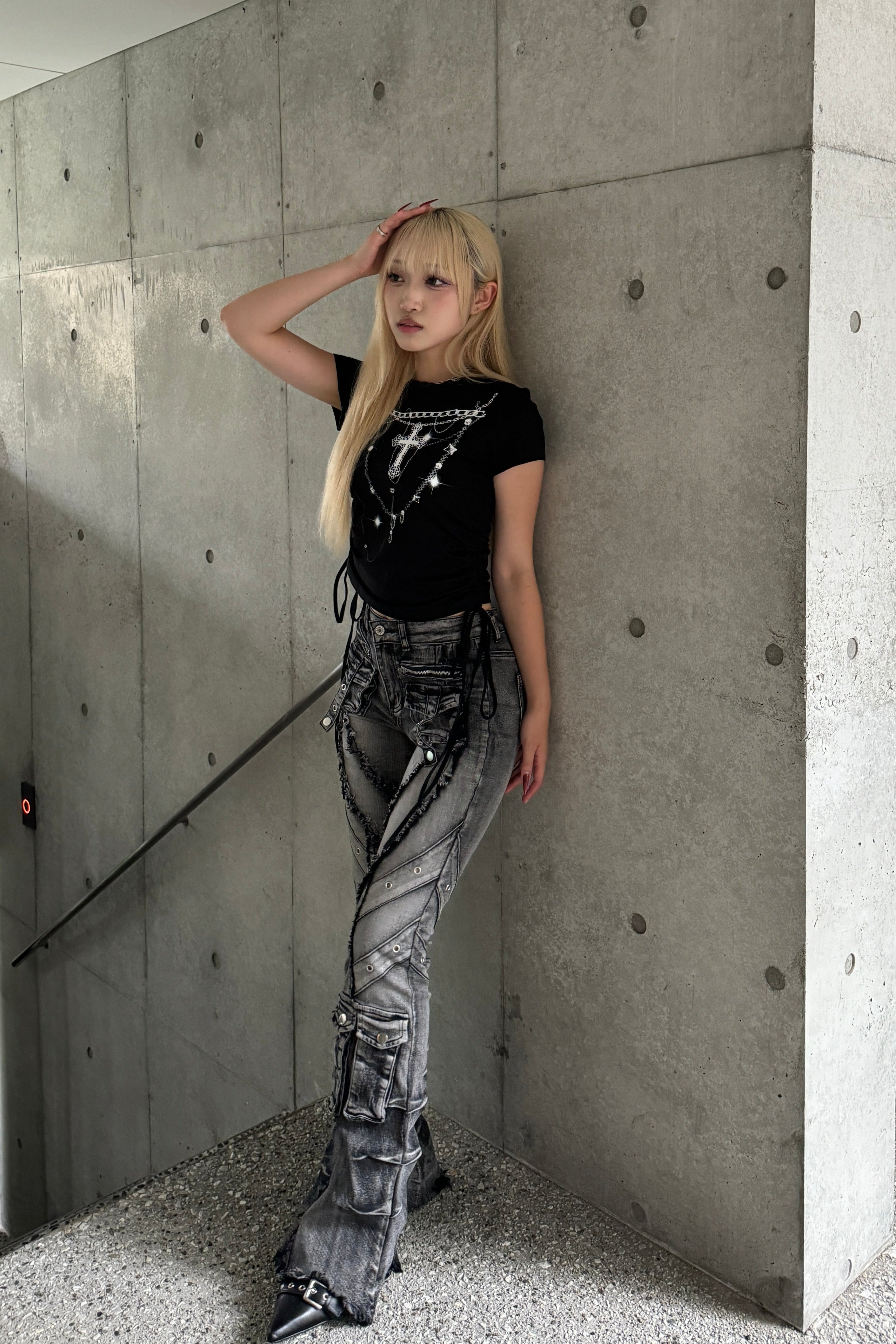 fringe line flare denim KSG19303