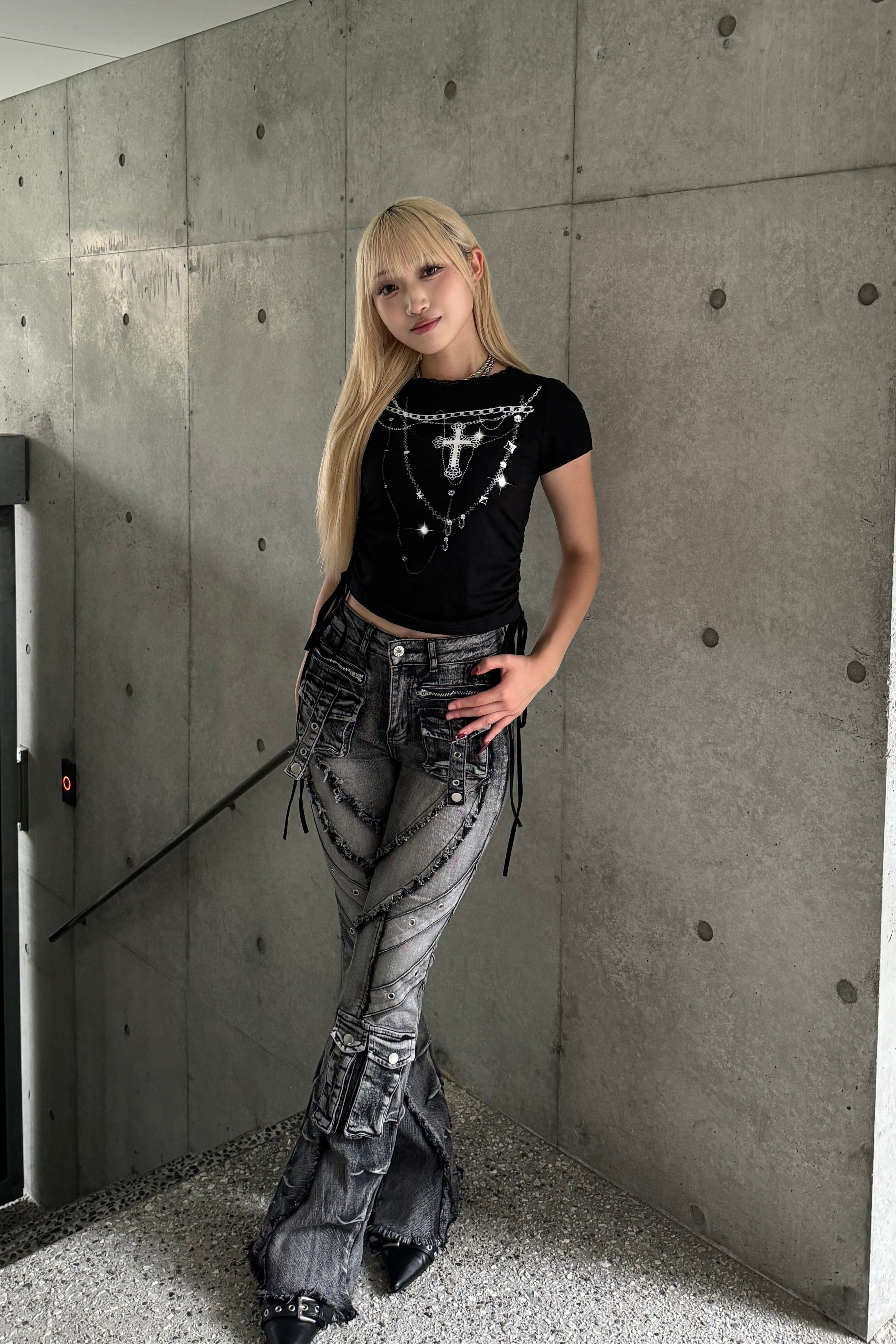 fringe line flare denim KSG19303