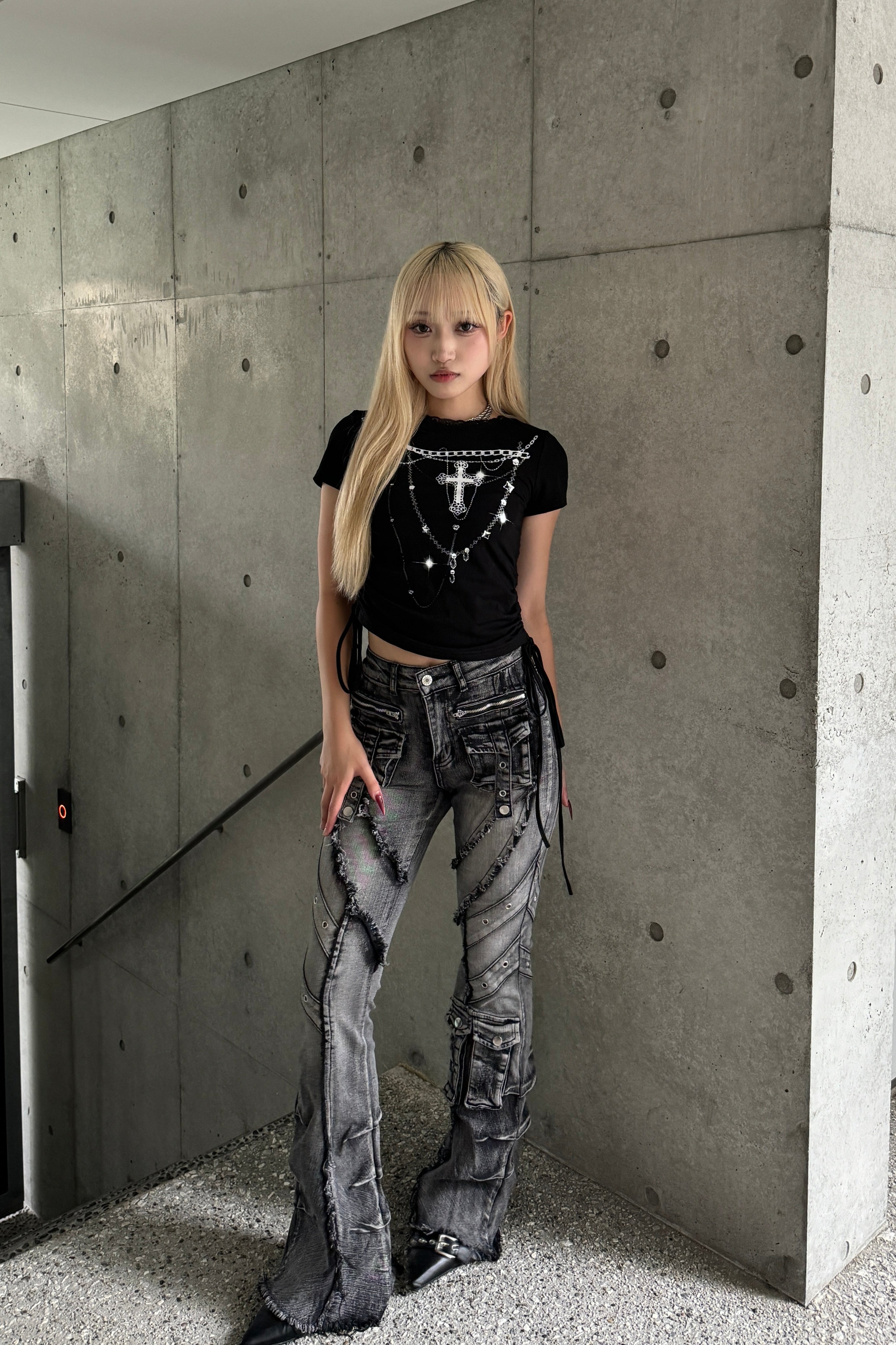 fringe line flare denim KSG19303