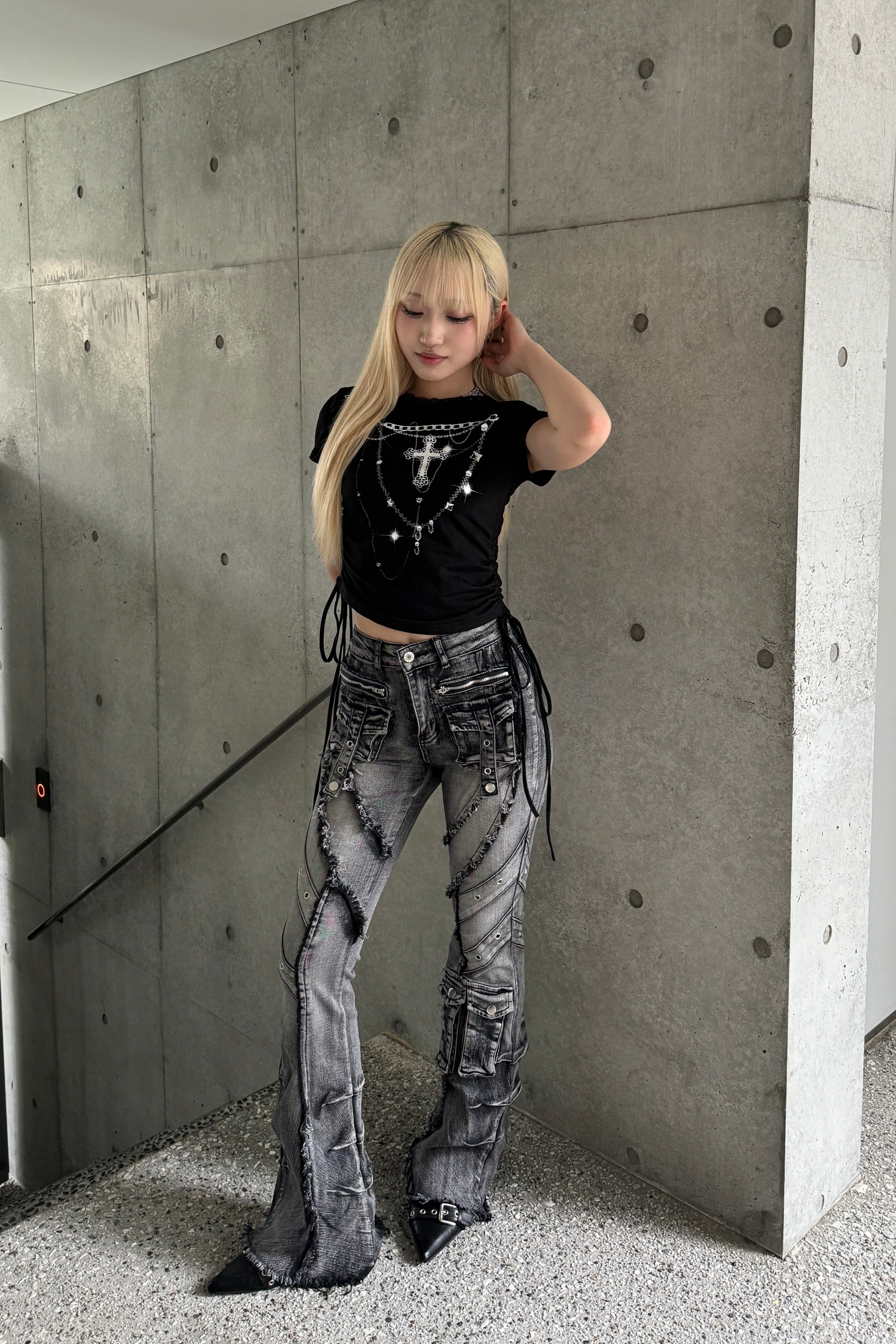 fringe line flare denim KSG19303