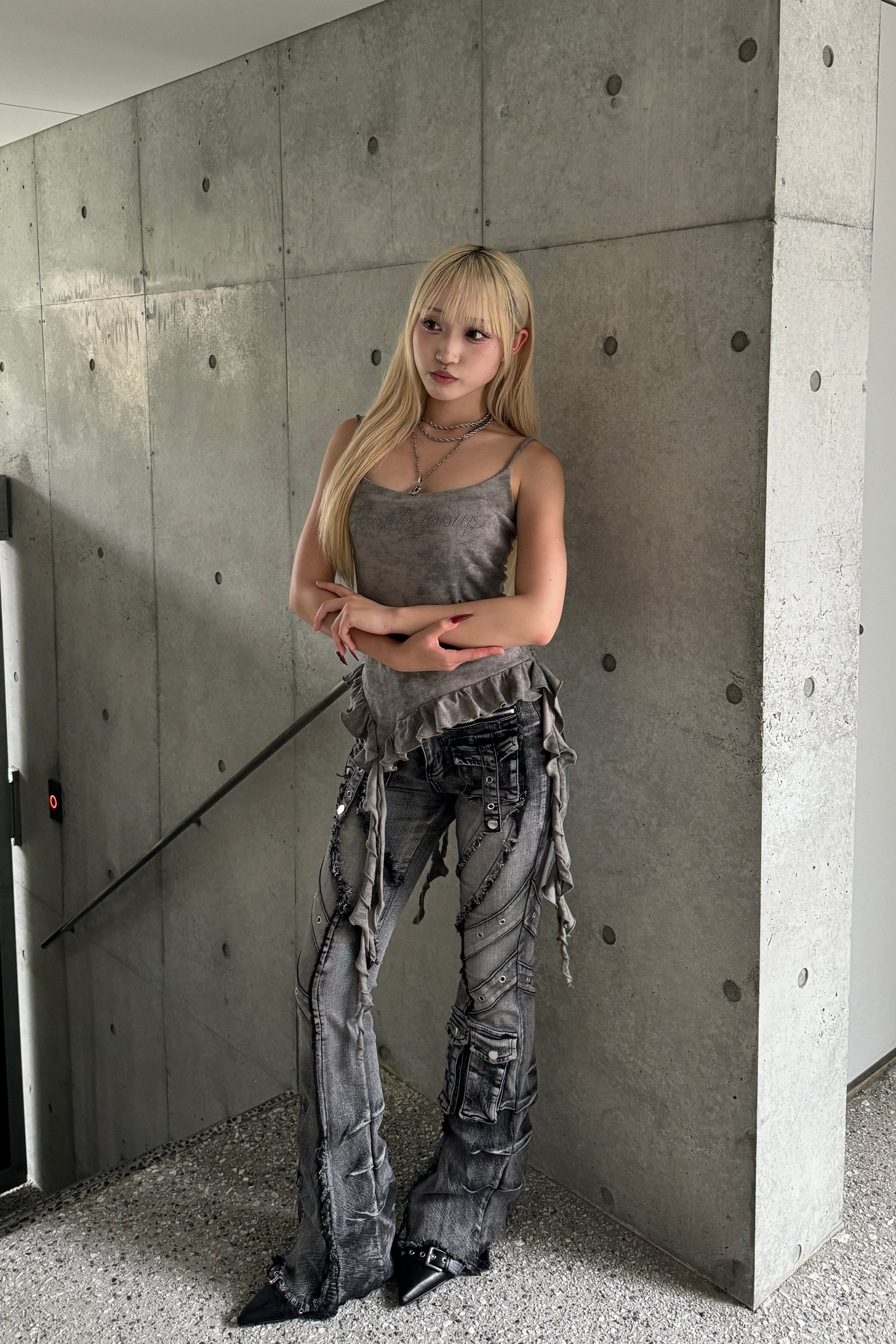 fringe line flare denim KSG19303