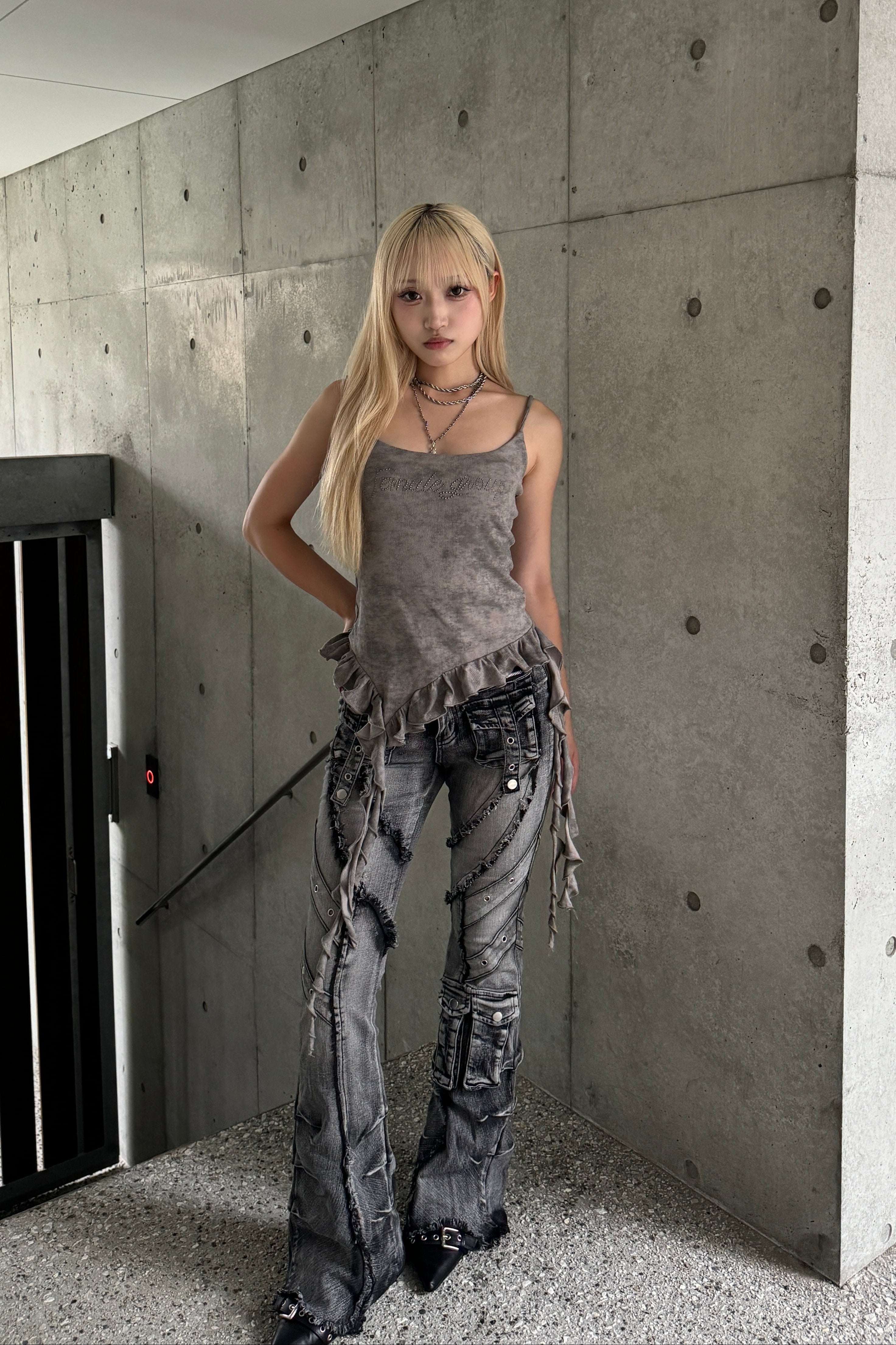 fringe line flare denim KSG19303