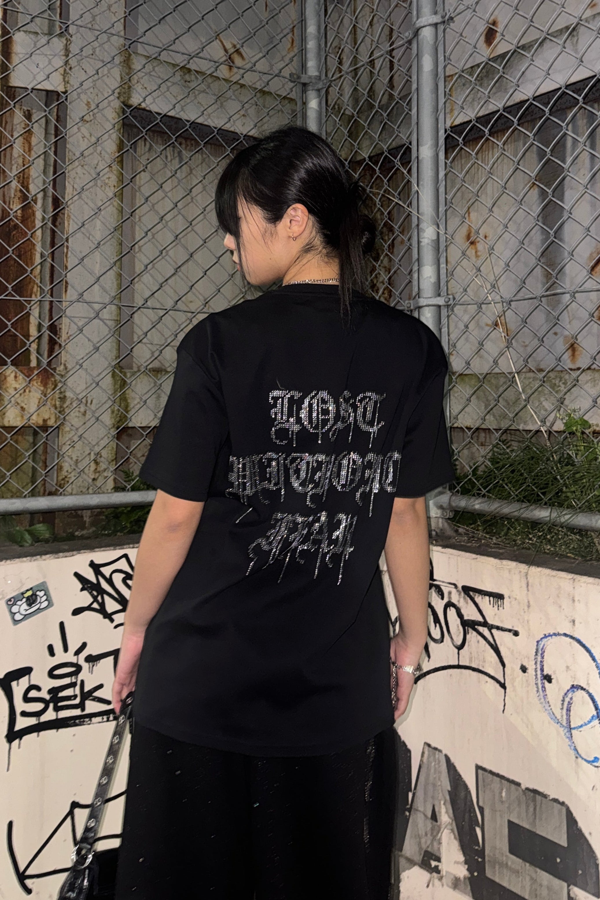 バックレタリングビジューTシャツ KSG21293