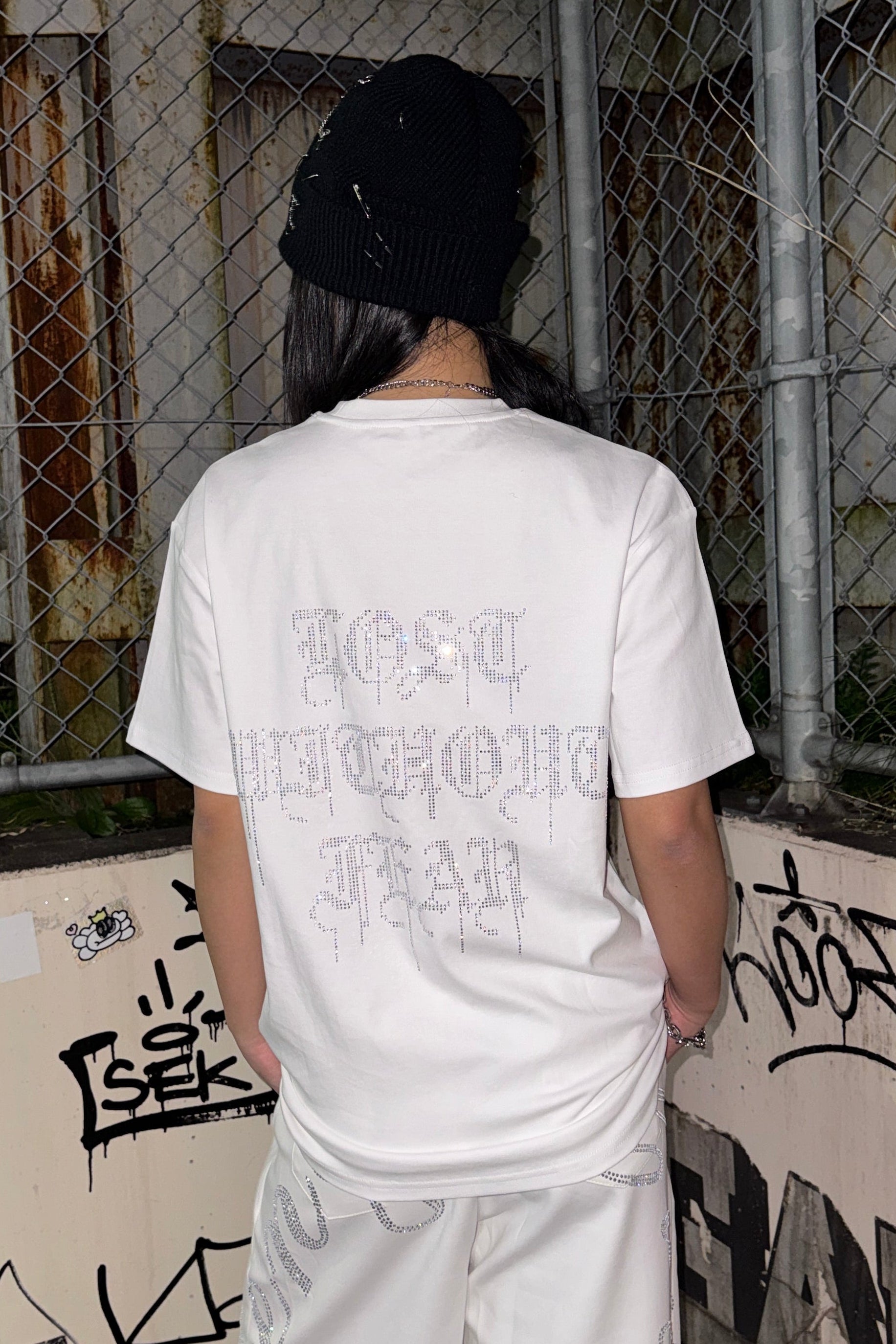 バックレタリングビジューTシャツ KSG21293