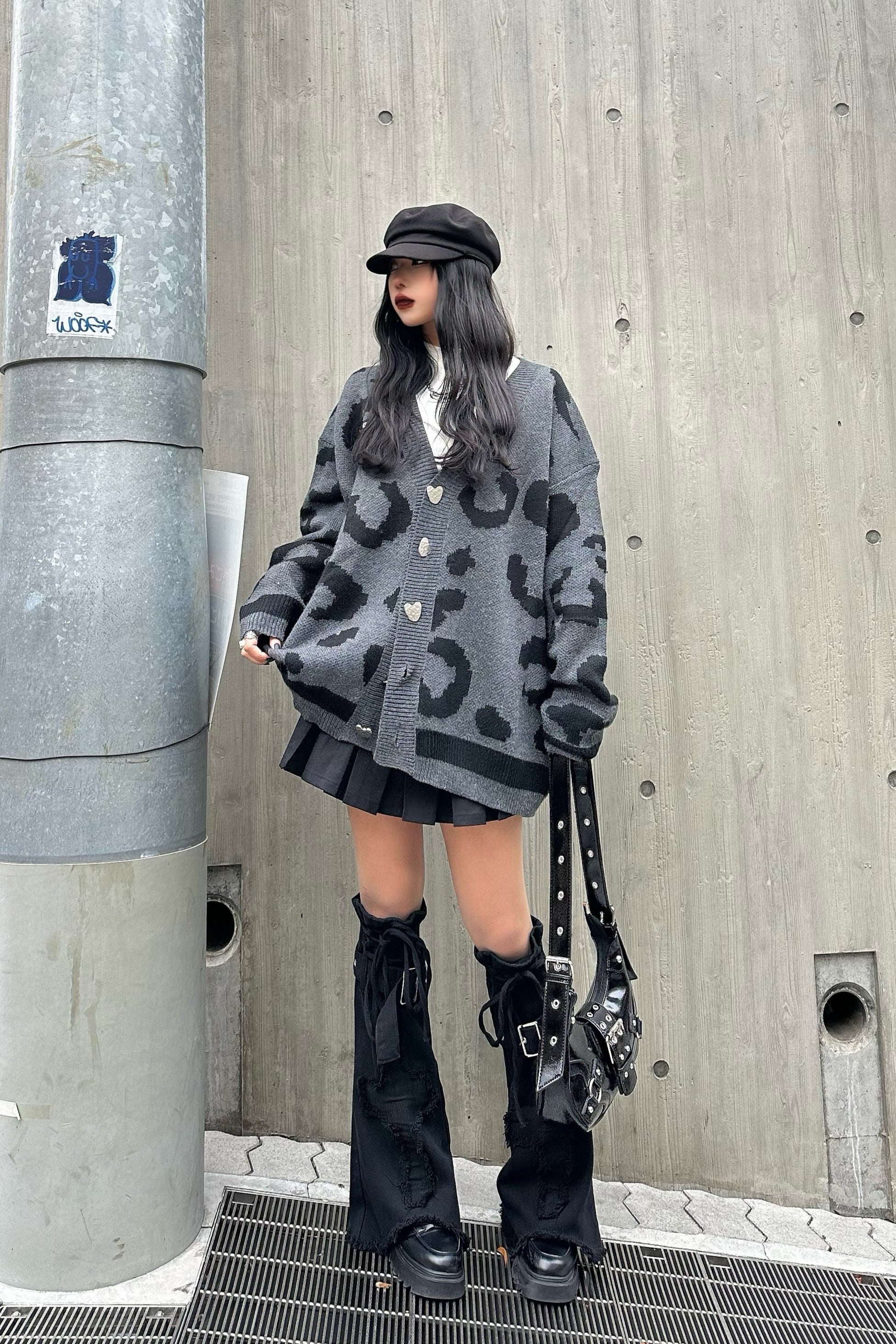 レオパード柄ルーズニットカーディガン KSG30016