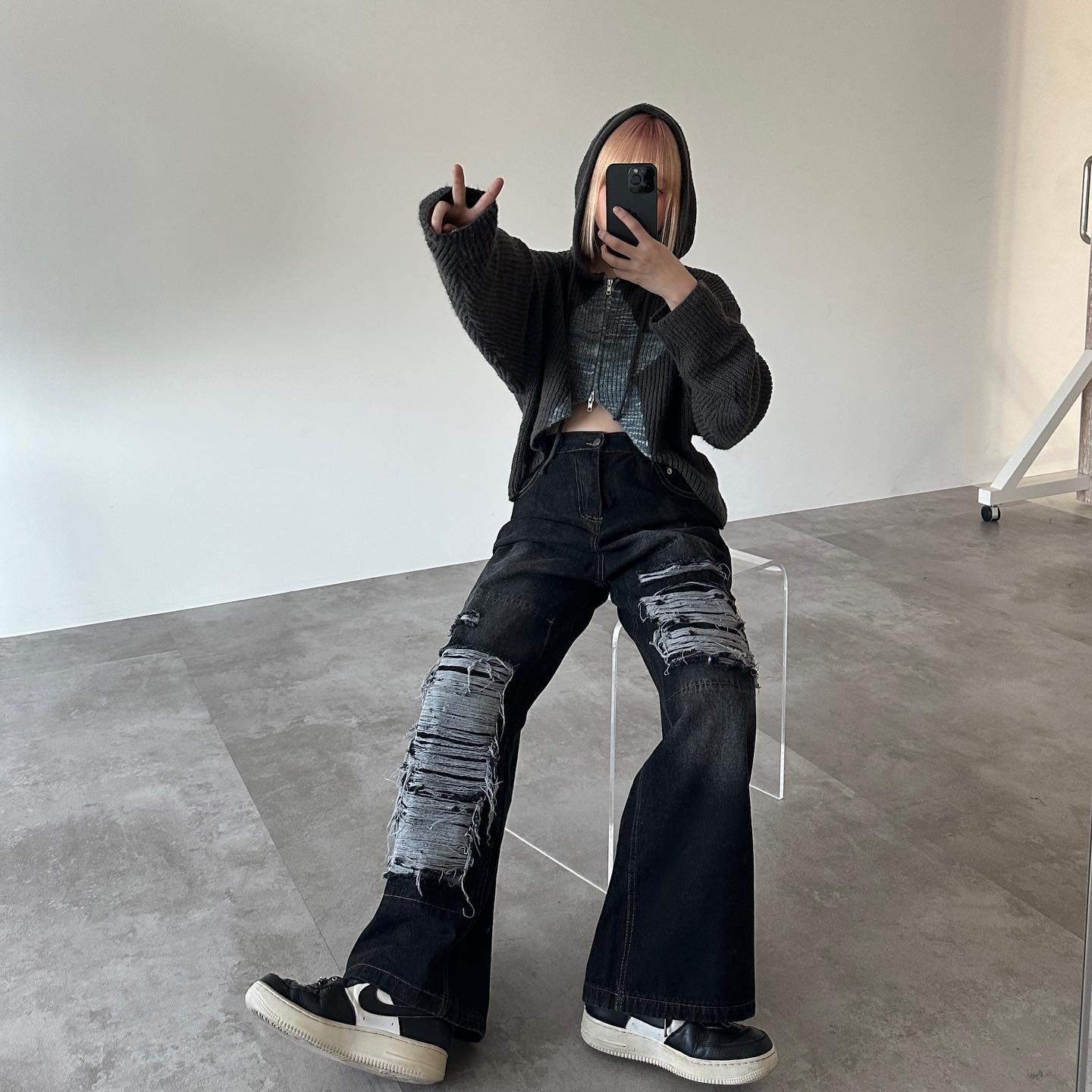 ダメージバギーデニムパンツ KSG17601