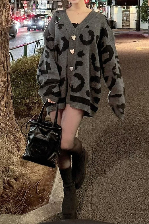 レオパード柄ルーズニットカーディガン KSG30016