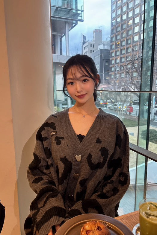 レオパード柄ルーズニットカーディガン KSG30016