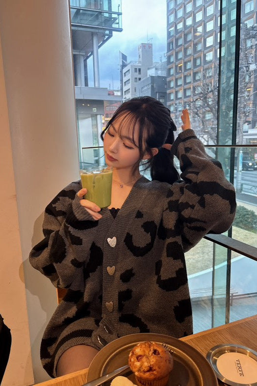 レオパード柄ルーズニットカーディガン KSG30016