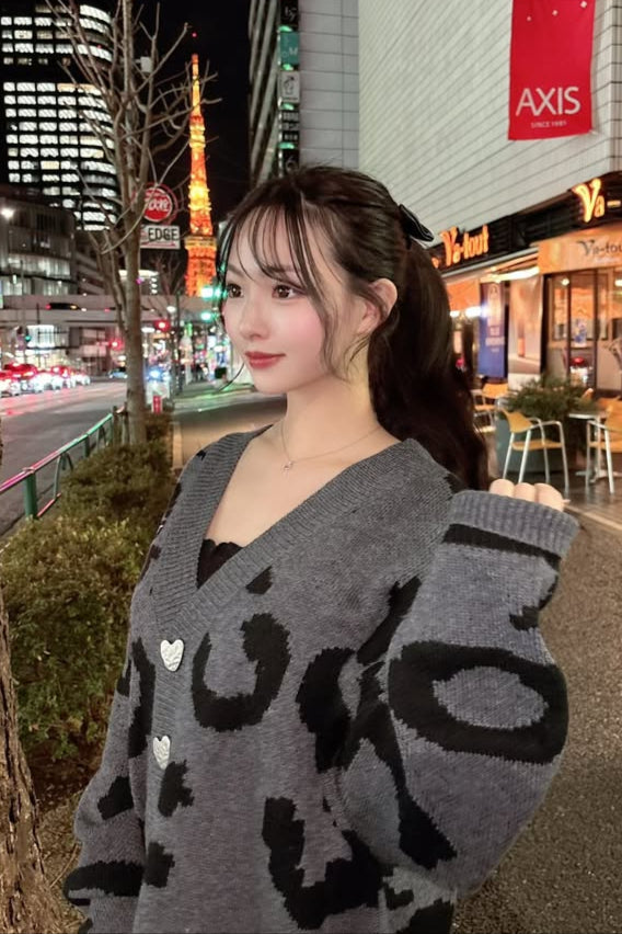 レオパード柄ルーズニットカーディガン KSG30016