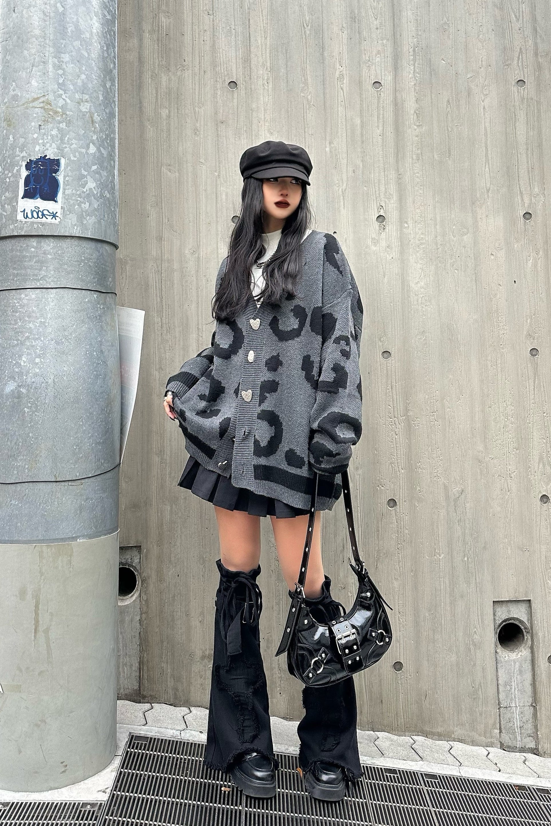 レオパード柄ルーズニットカーディガン KSG30016