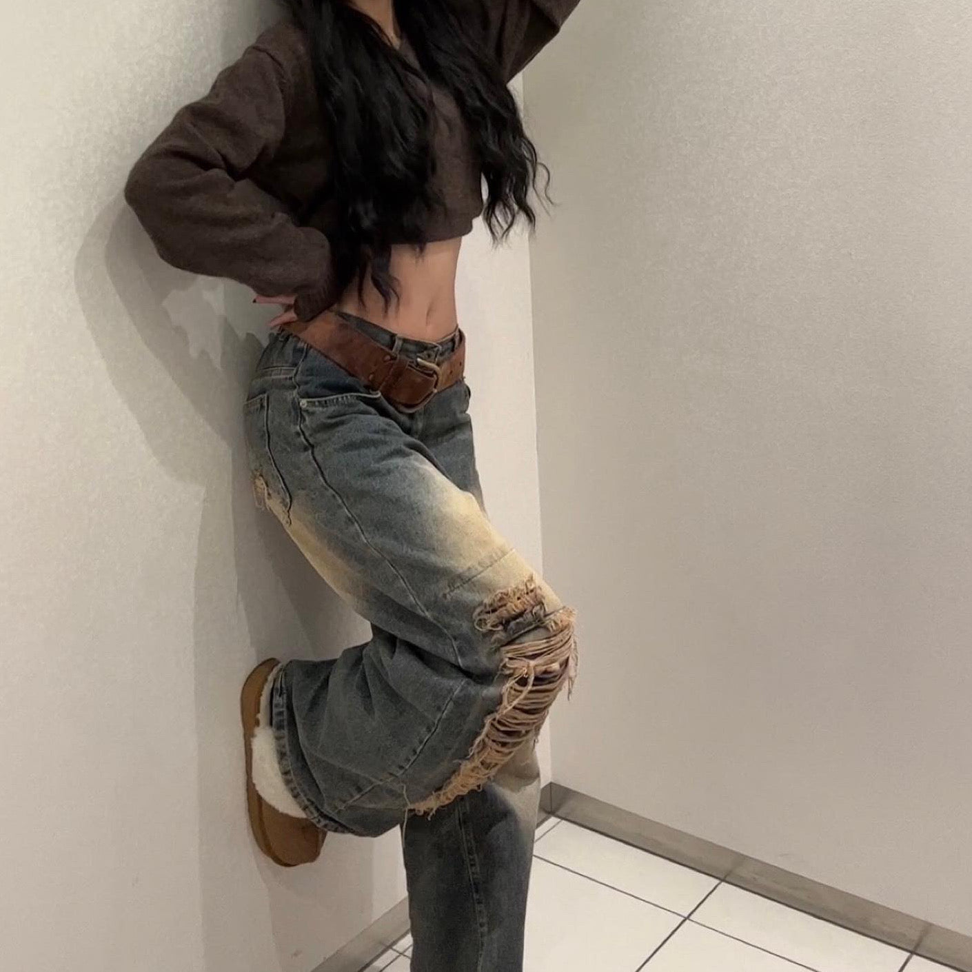 ダメージバギーデニムパンツ KSG17601