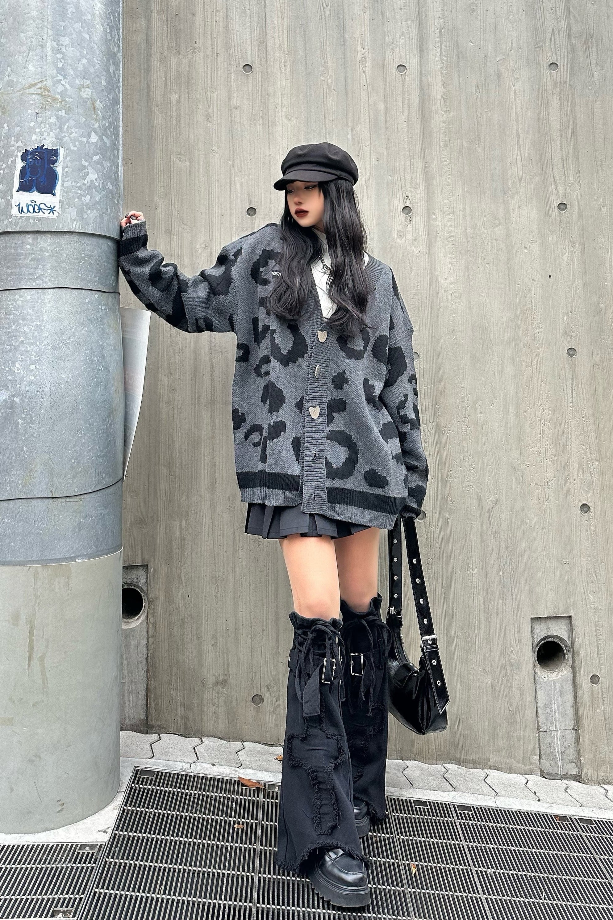 レオパード柄ルーズニットカーディガン KSG30016