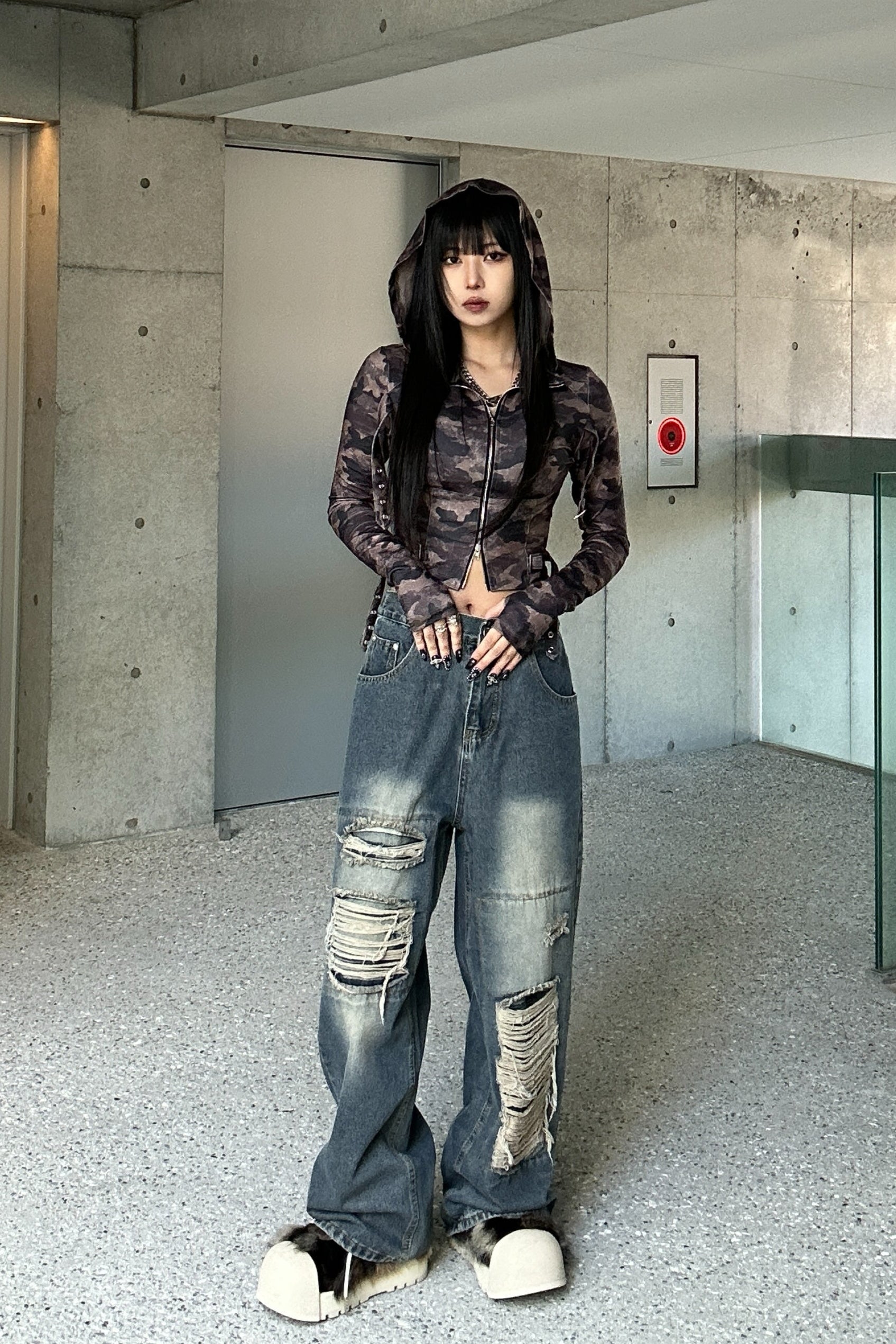 クロップドカモフラージュフーディートップス KSG20804
