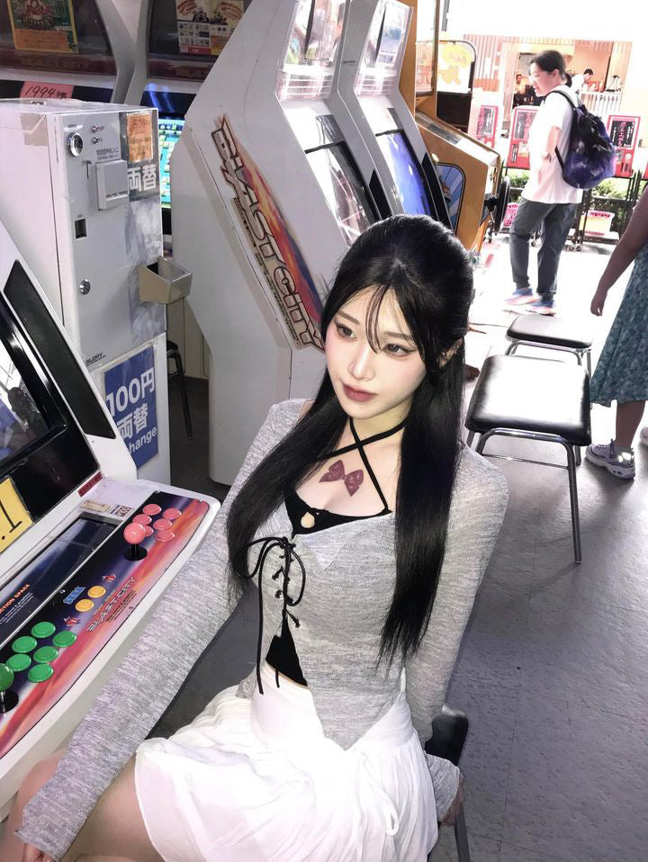 レースアップクロップドトップス+キャミ KSG14838