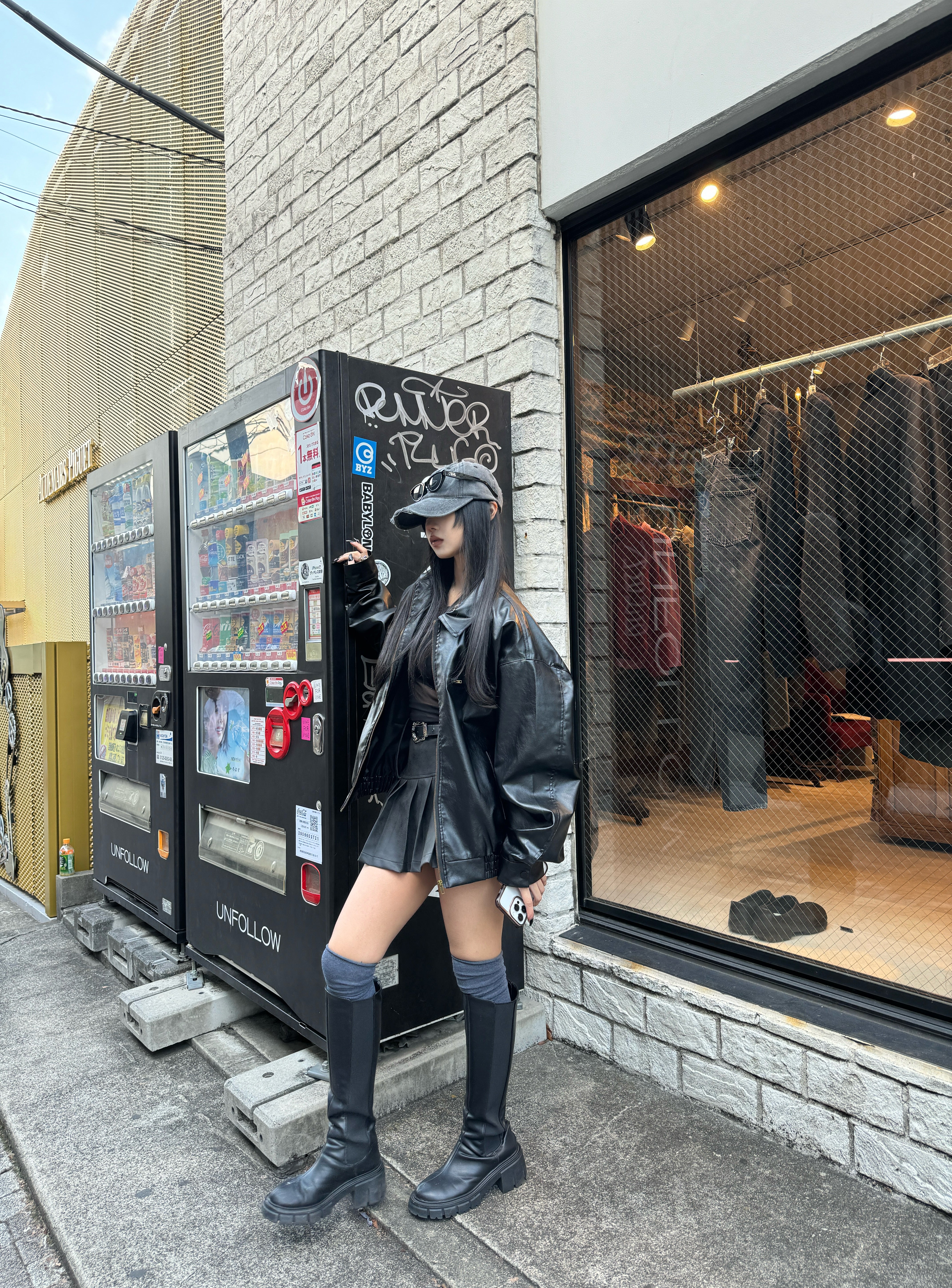 レザージャケット+プリーツスカートセットアップ KSG30003