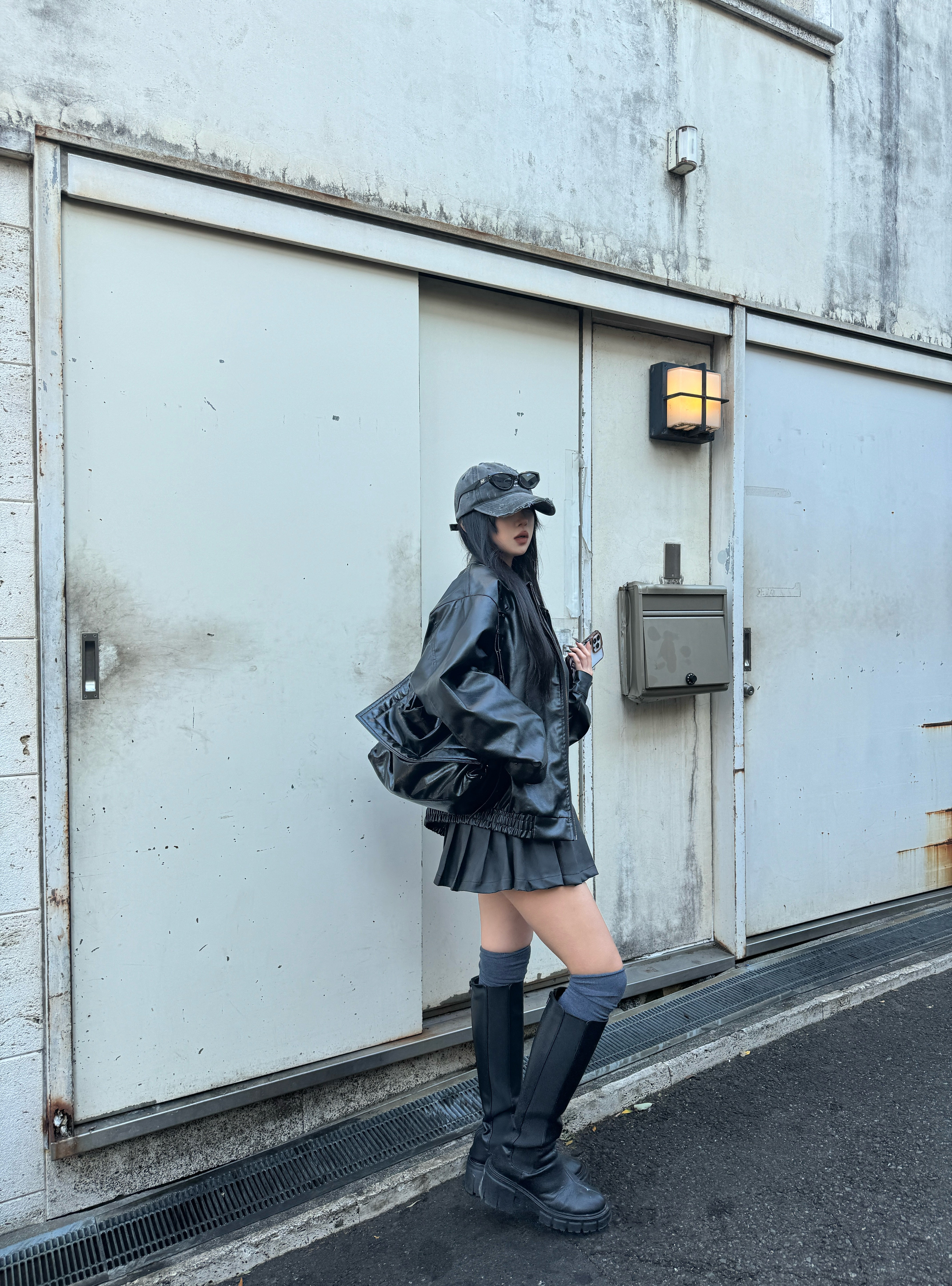 レザージャケット+プリーツスカートセットアップ KSG30003