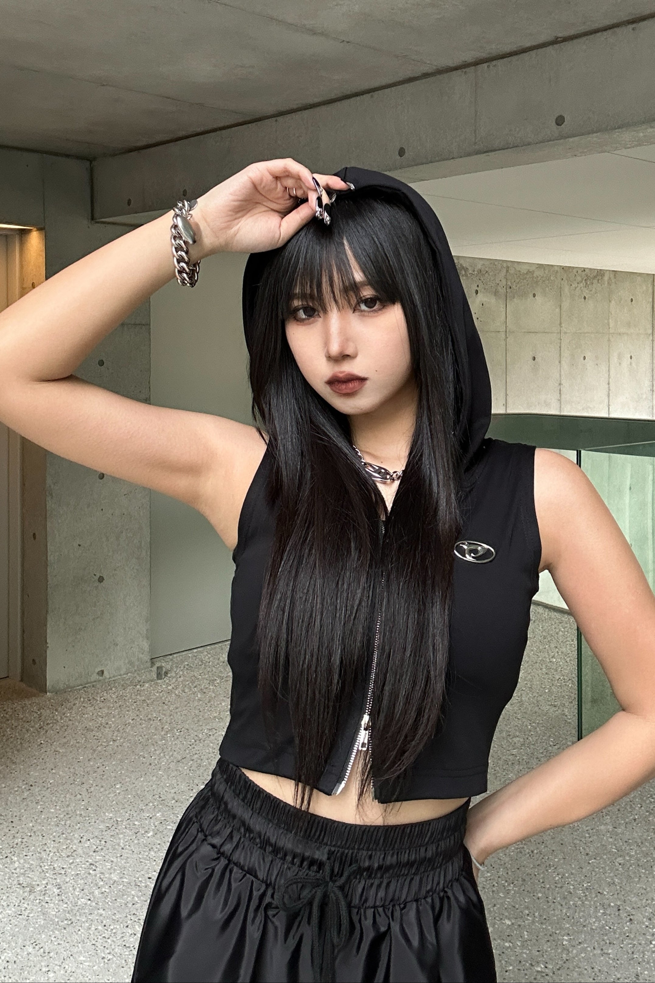 ノースリーブショート丈ジップアップパーカー KSG20799