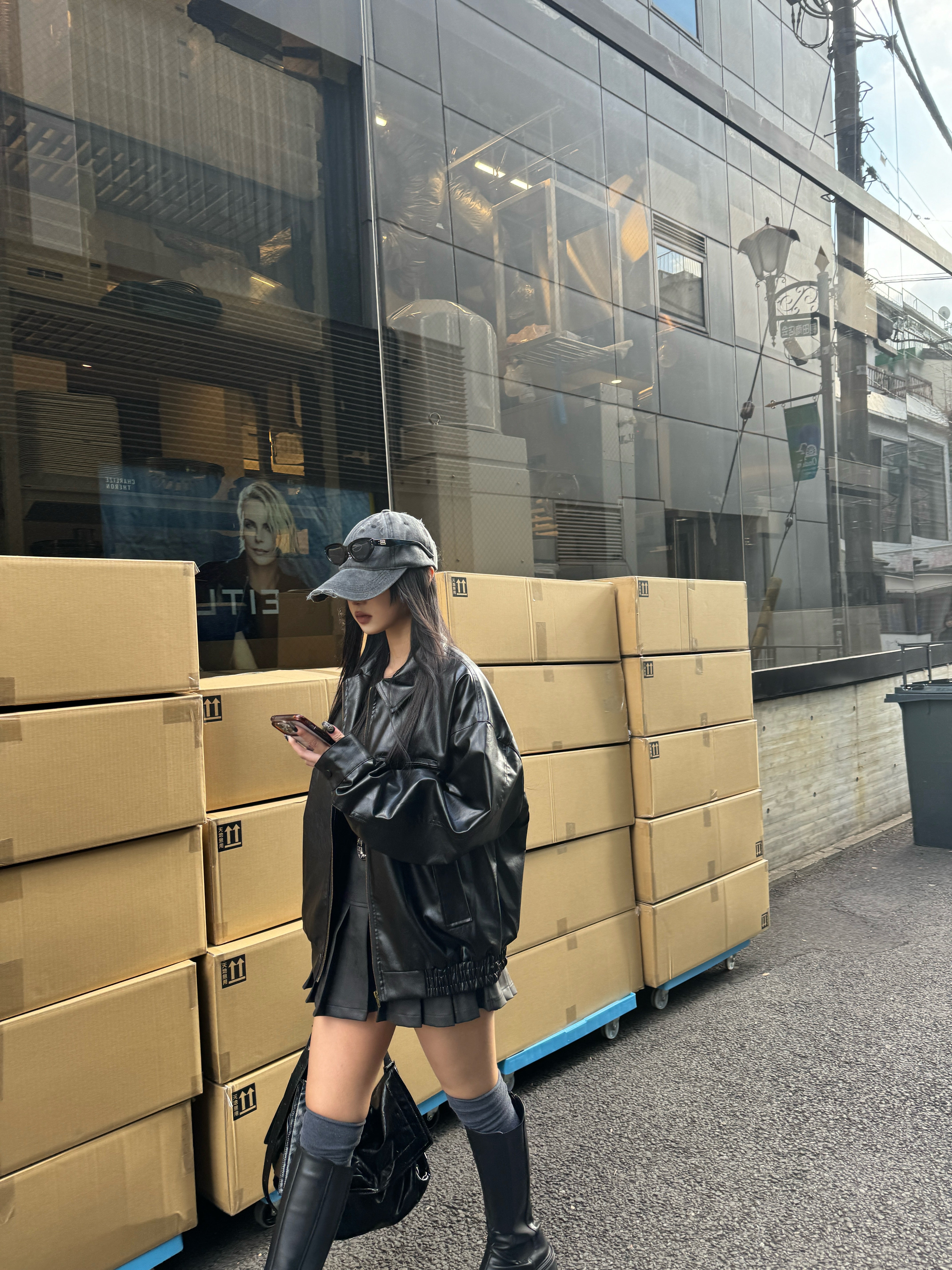 レザージャケット+プリーツスカートセットアップ KSG30003