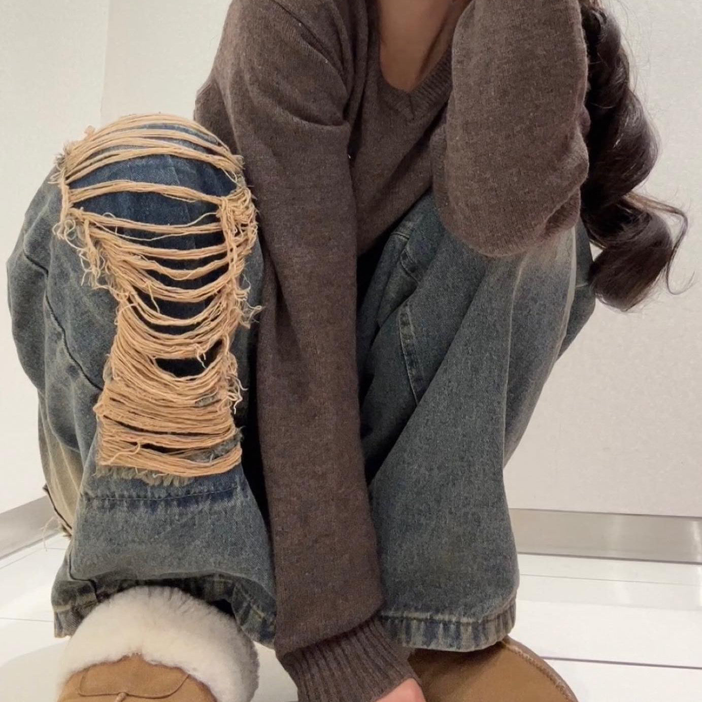 ダメージバギーデニムパンツ KSG17601