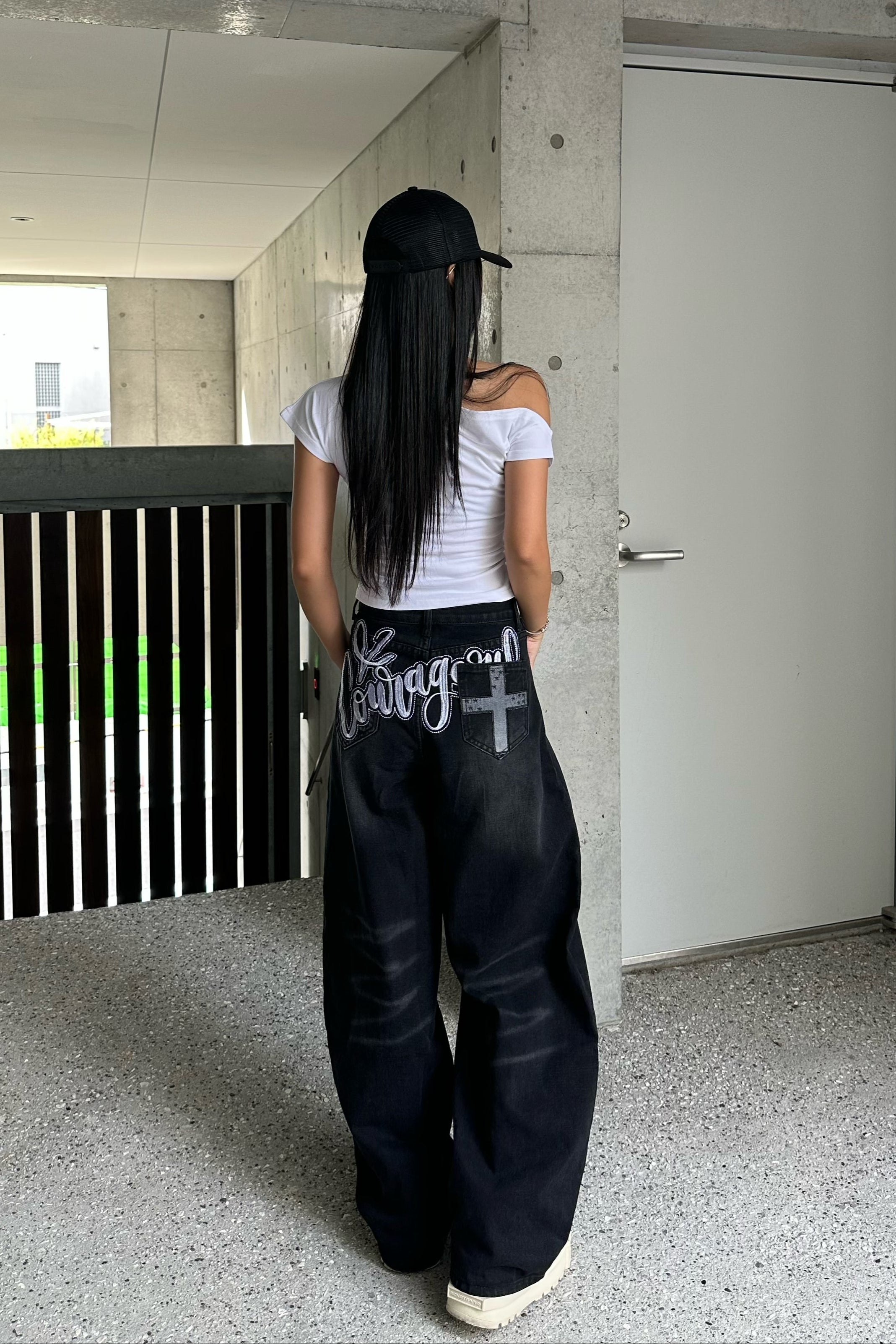 lettering cross pocket denim KSG19312