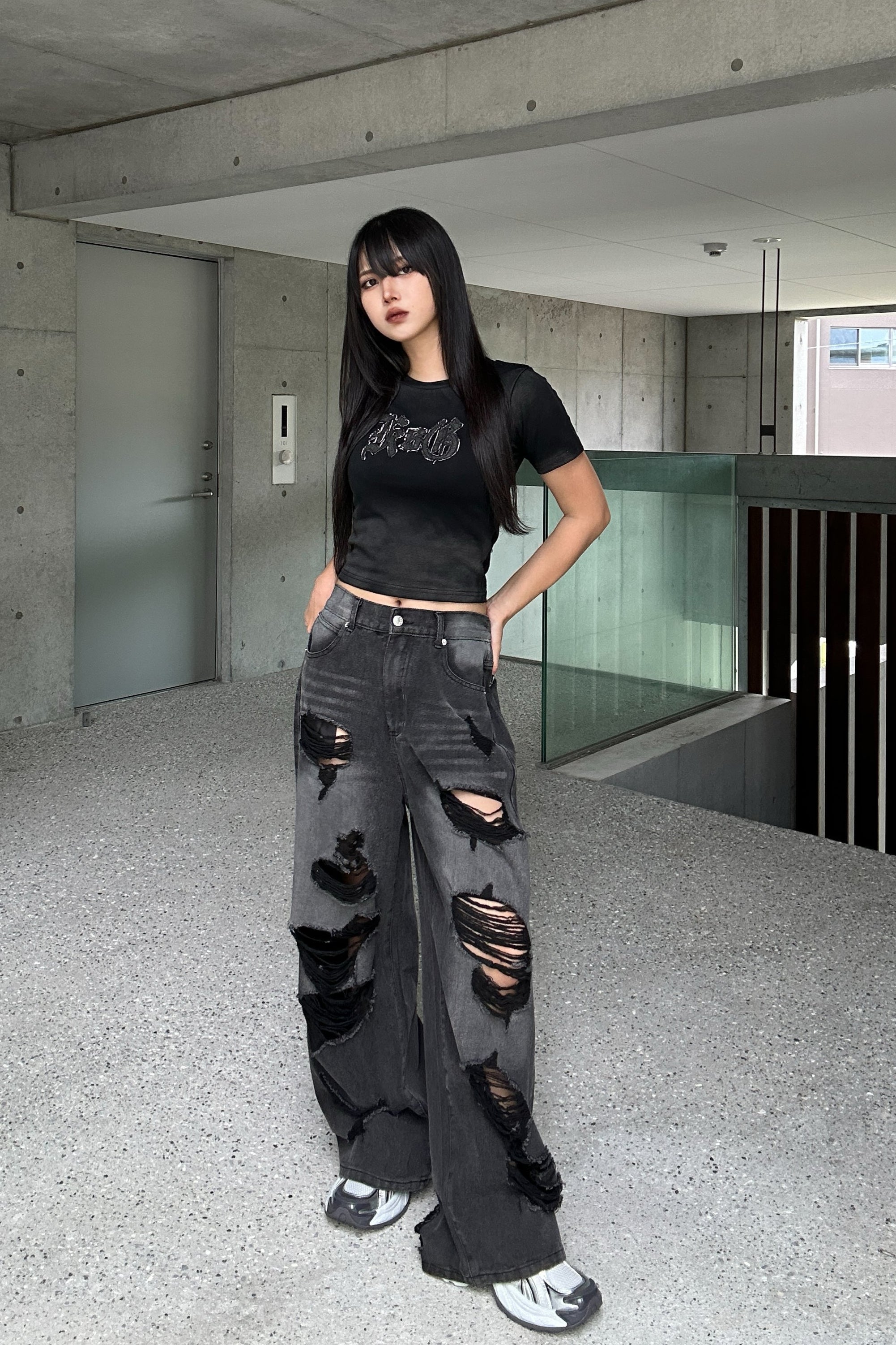 ダメージロゴクロップドTシャツ KSG20932