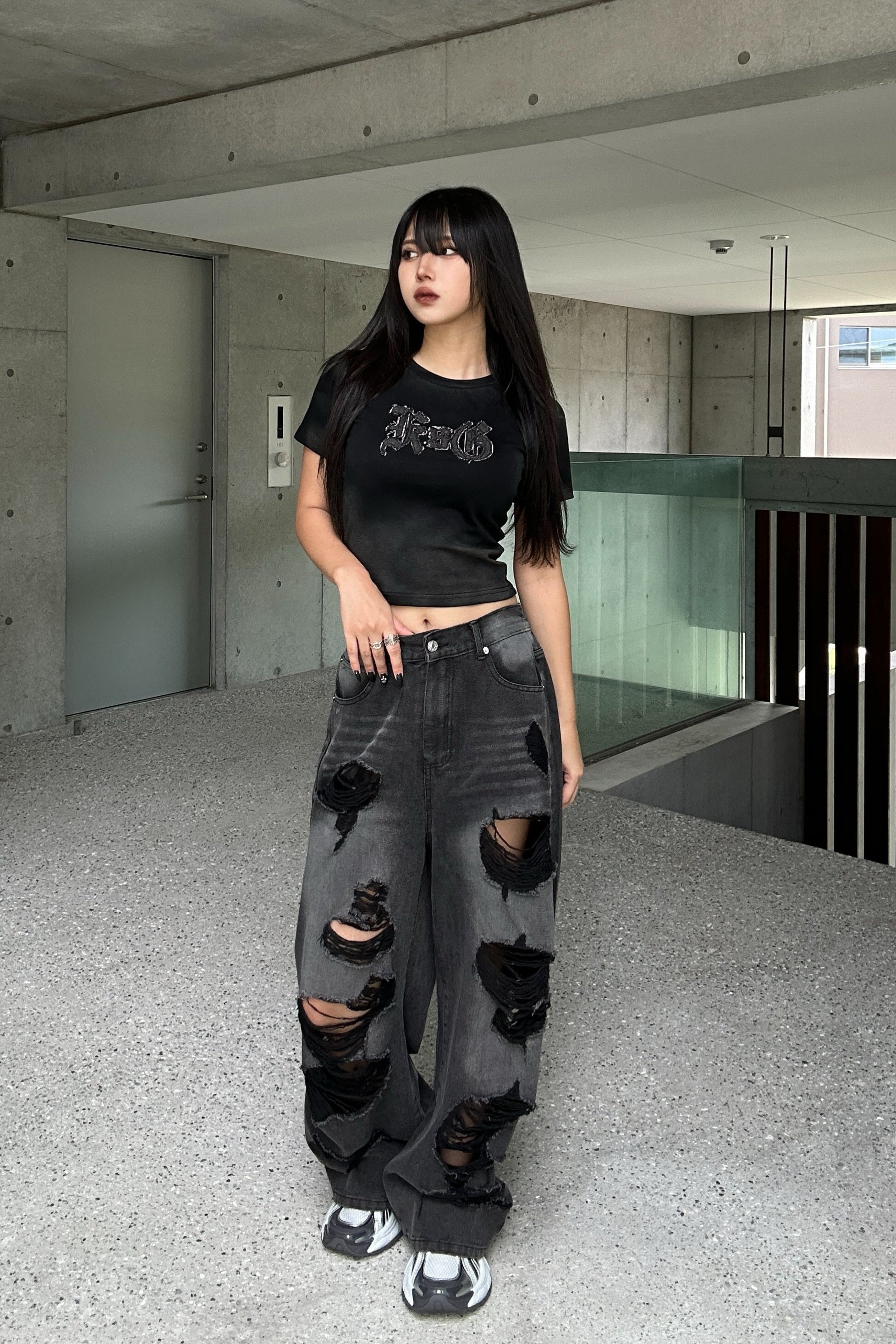 ダメージロゴクロップドTシャツ KSG20932