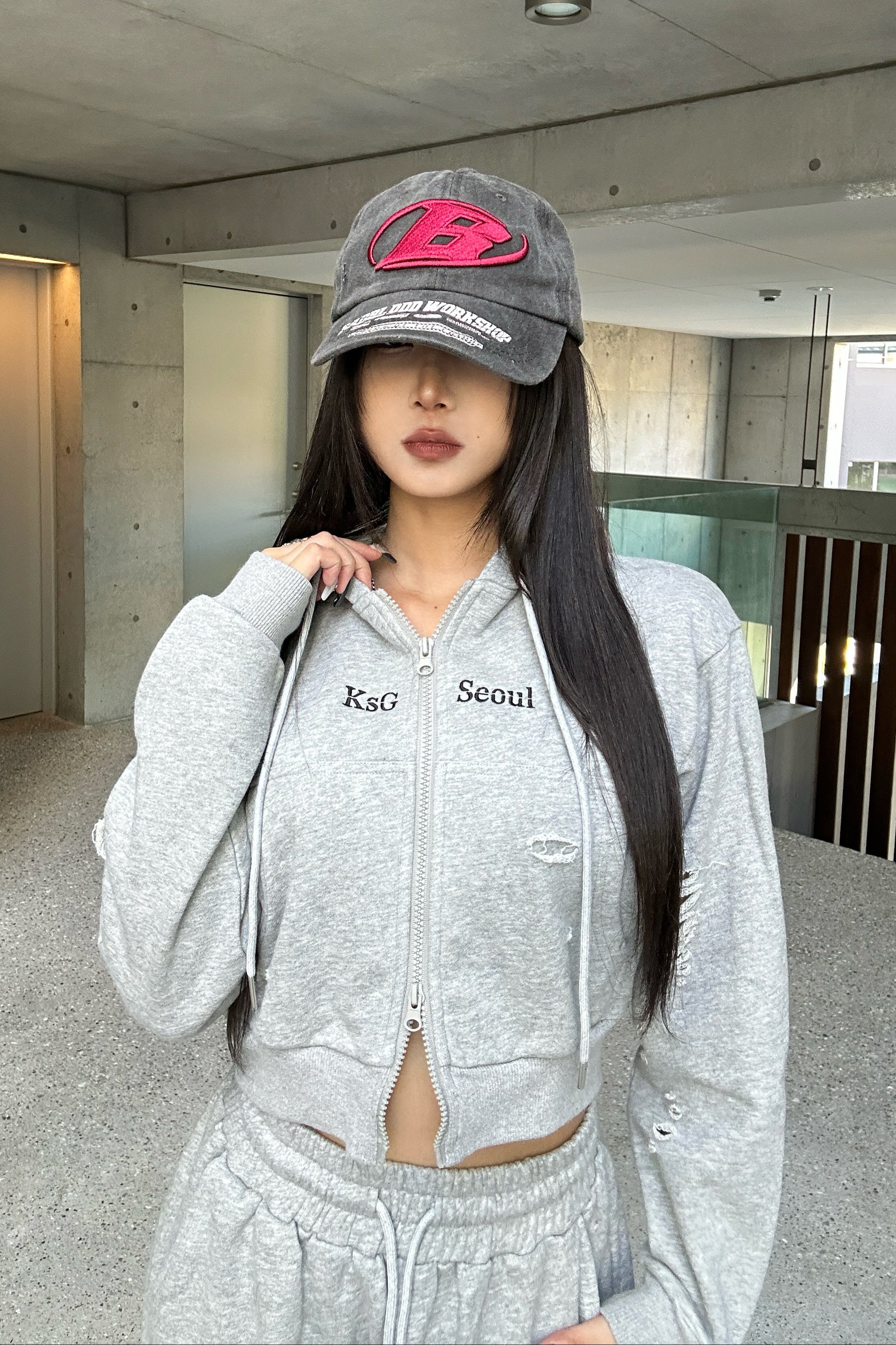 クロップドダブルジップダメージセットアップ KSG30046