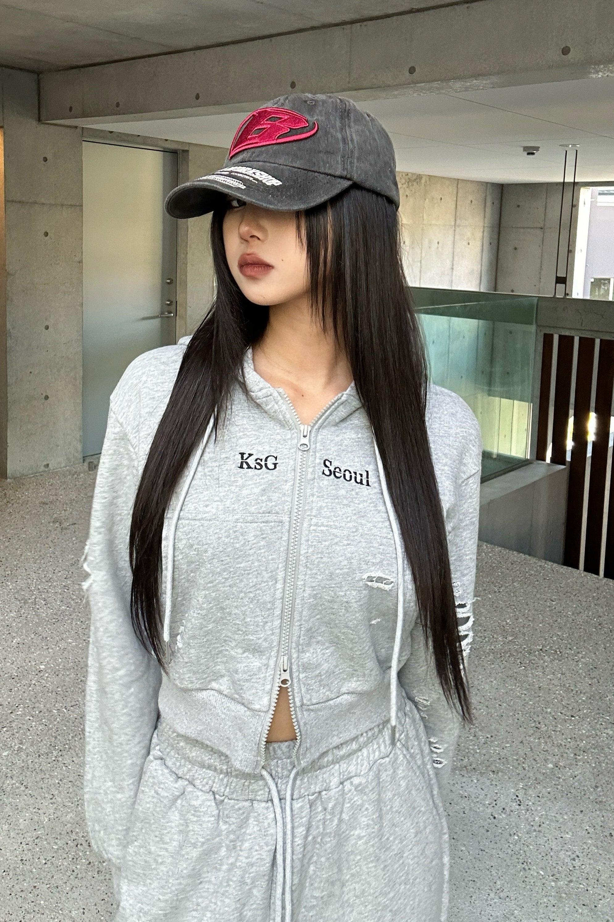 クロップドダブルジップダメージセットアップ KSG30046