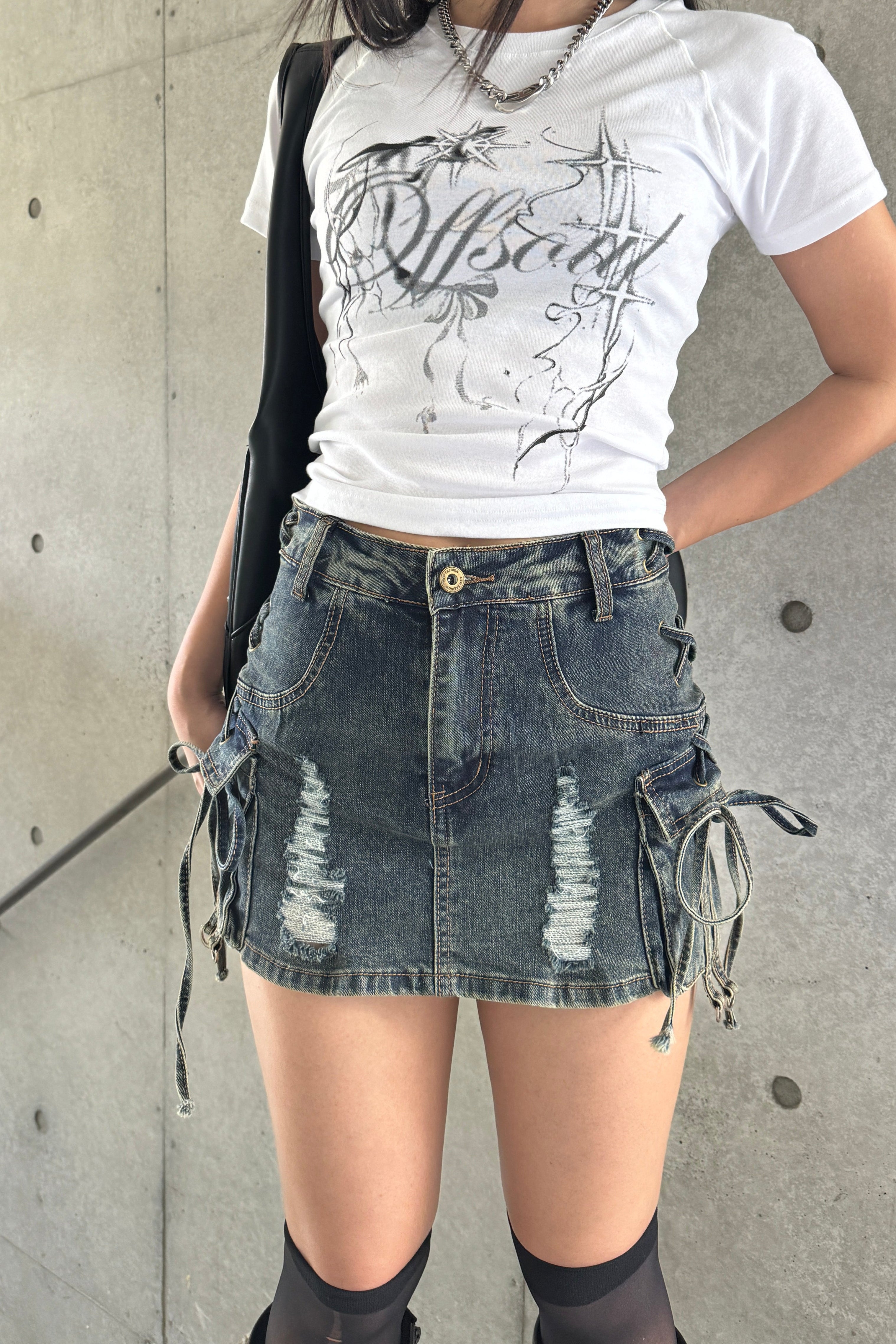 string cargo denim skirt KSG20808