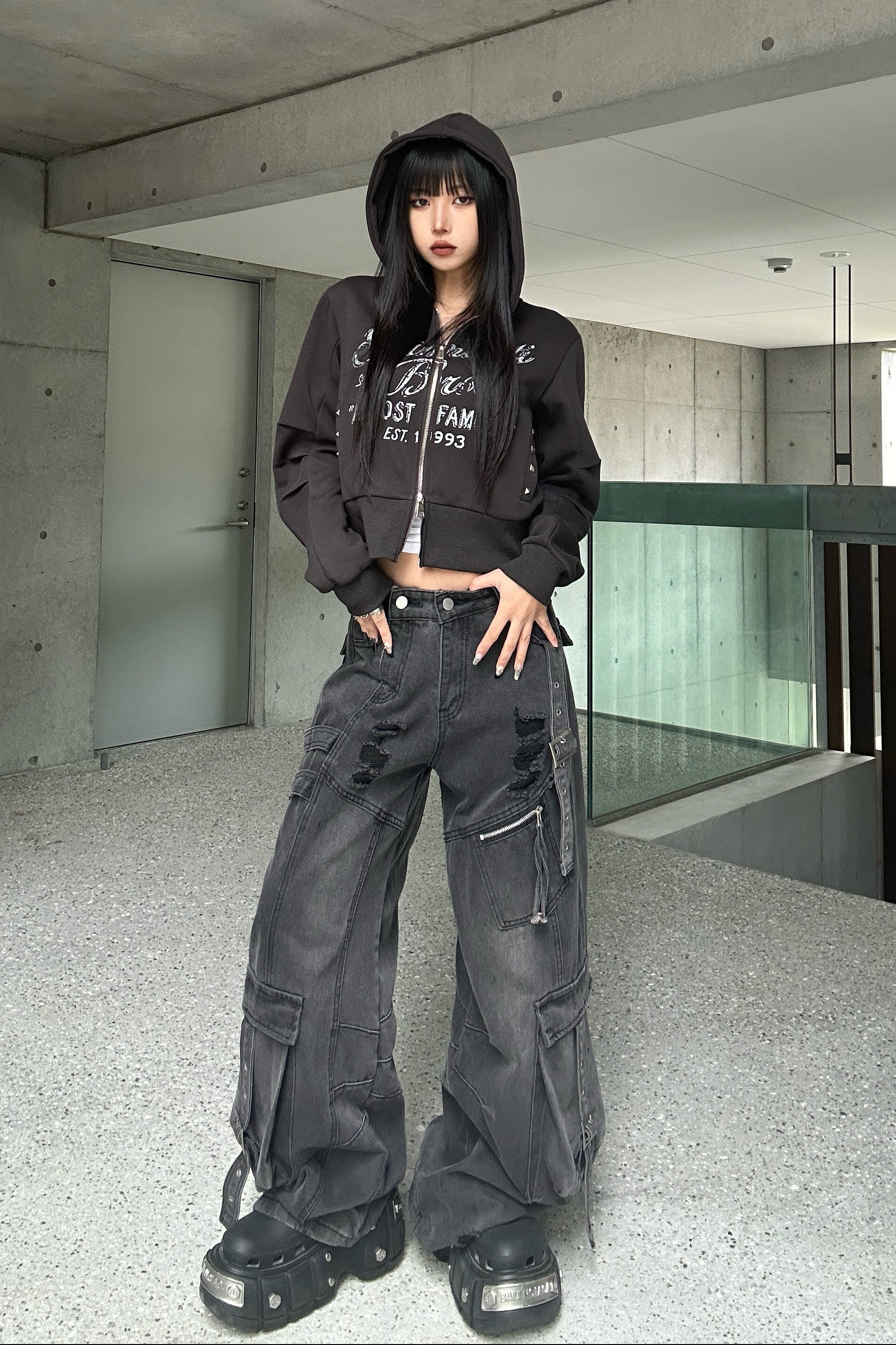 スタッズレタリングショートパーカー KSG21134