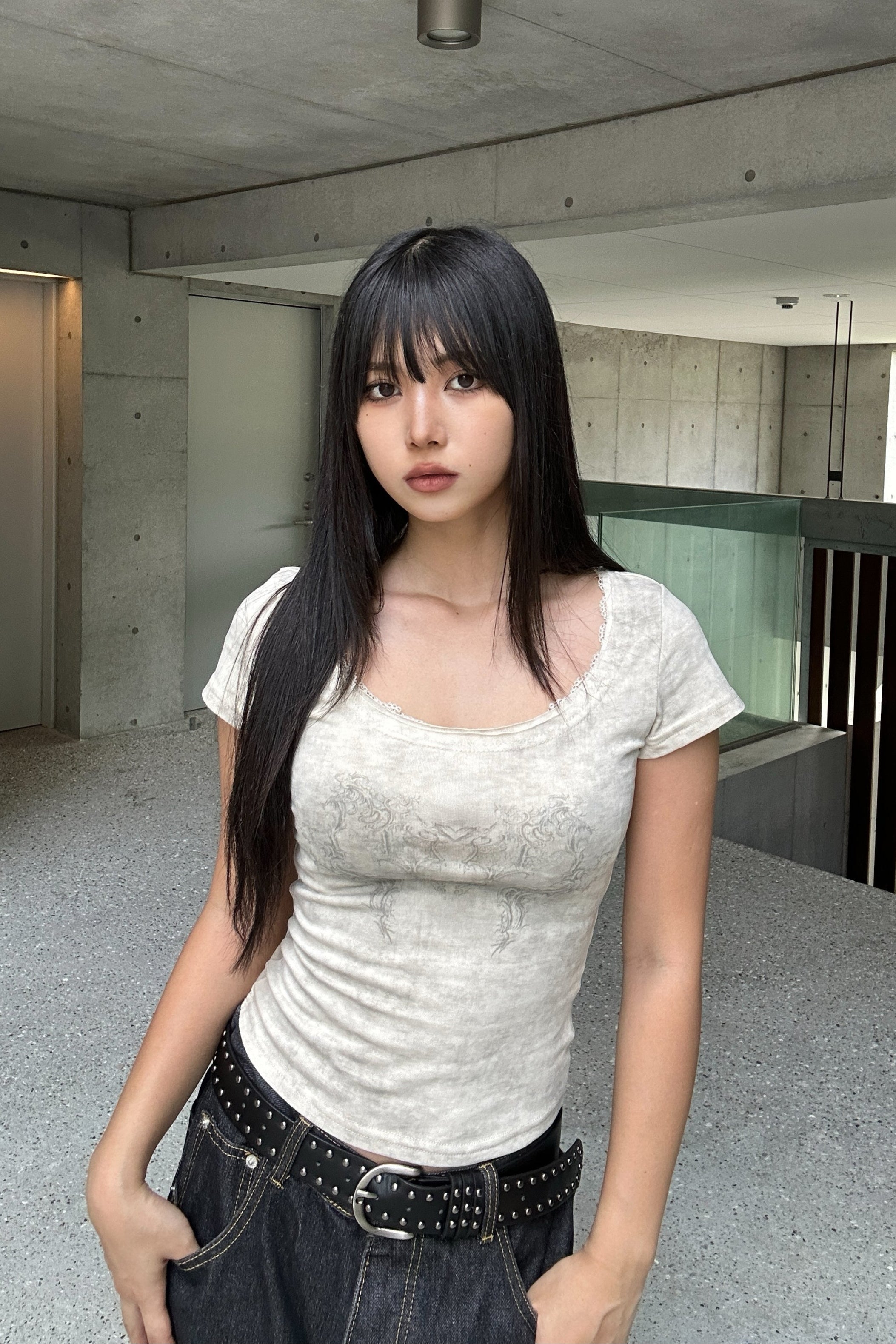 lace round neck T KSG20918