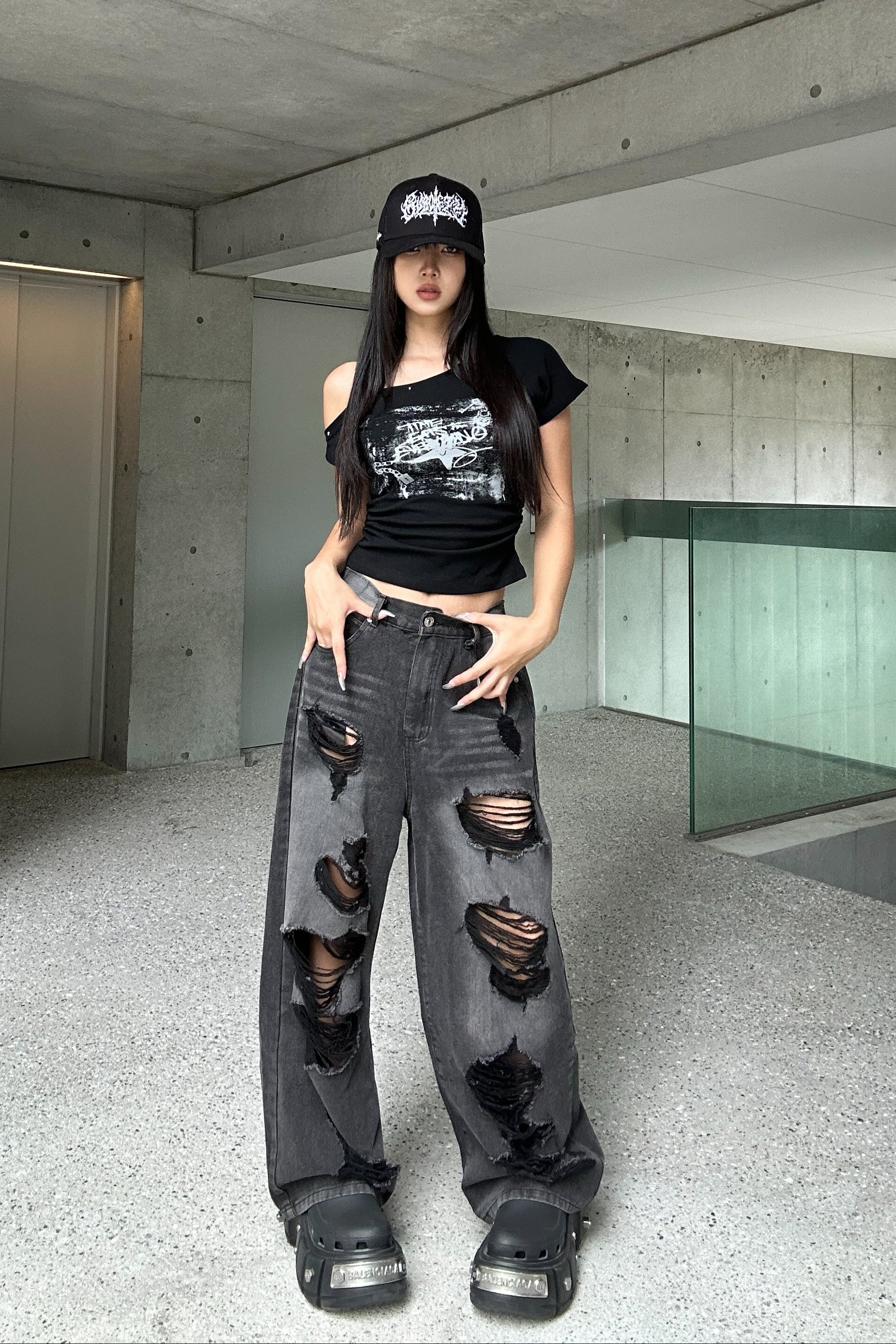 messy studs one-shoulder KSG20897