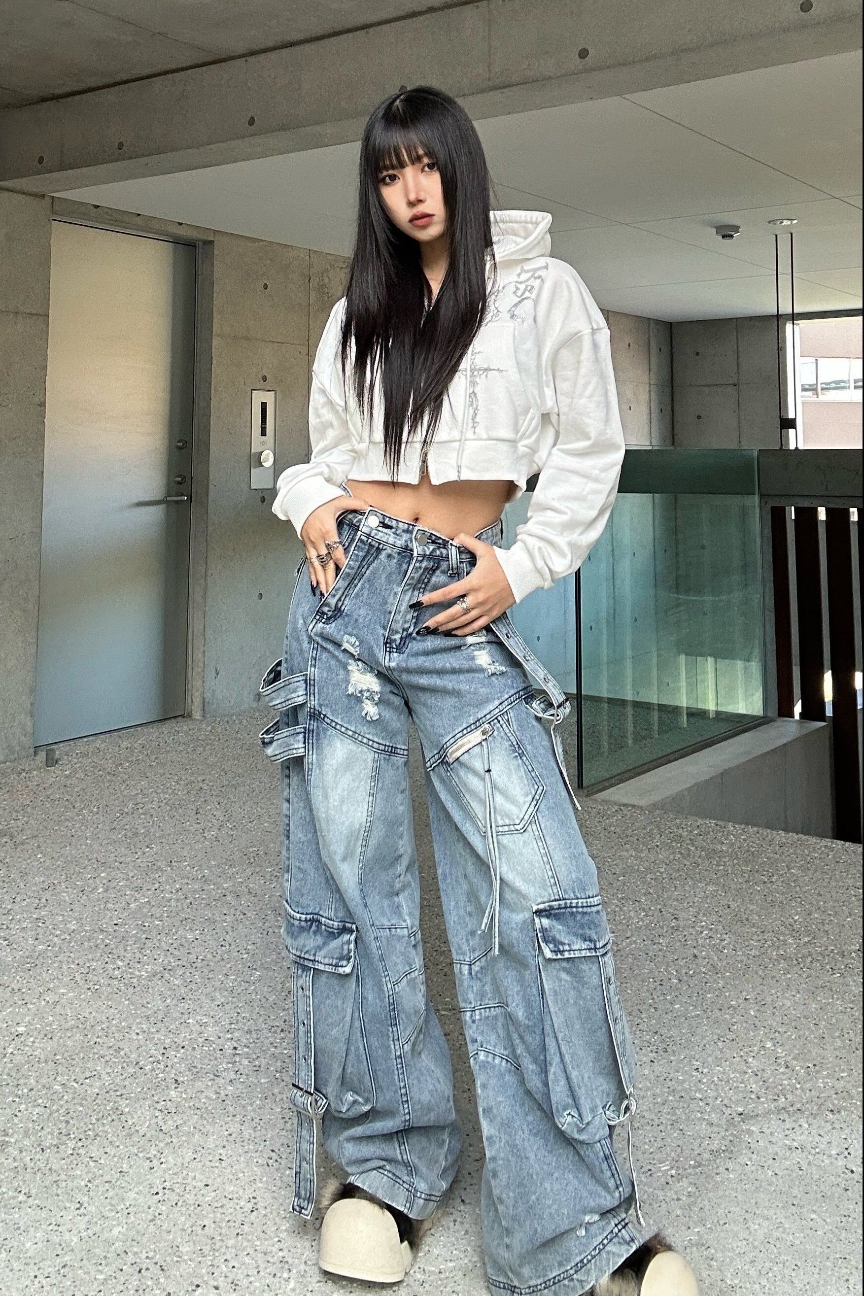 クロップドビジュープリントパーカー KSG20934