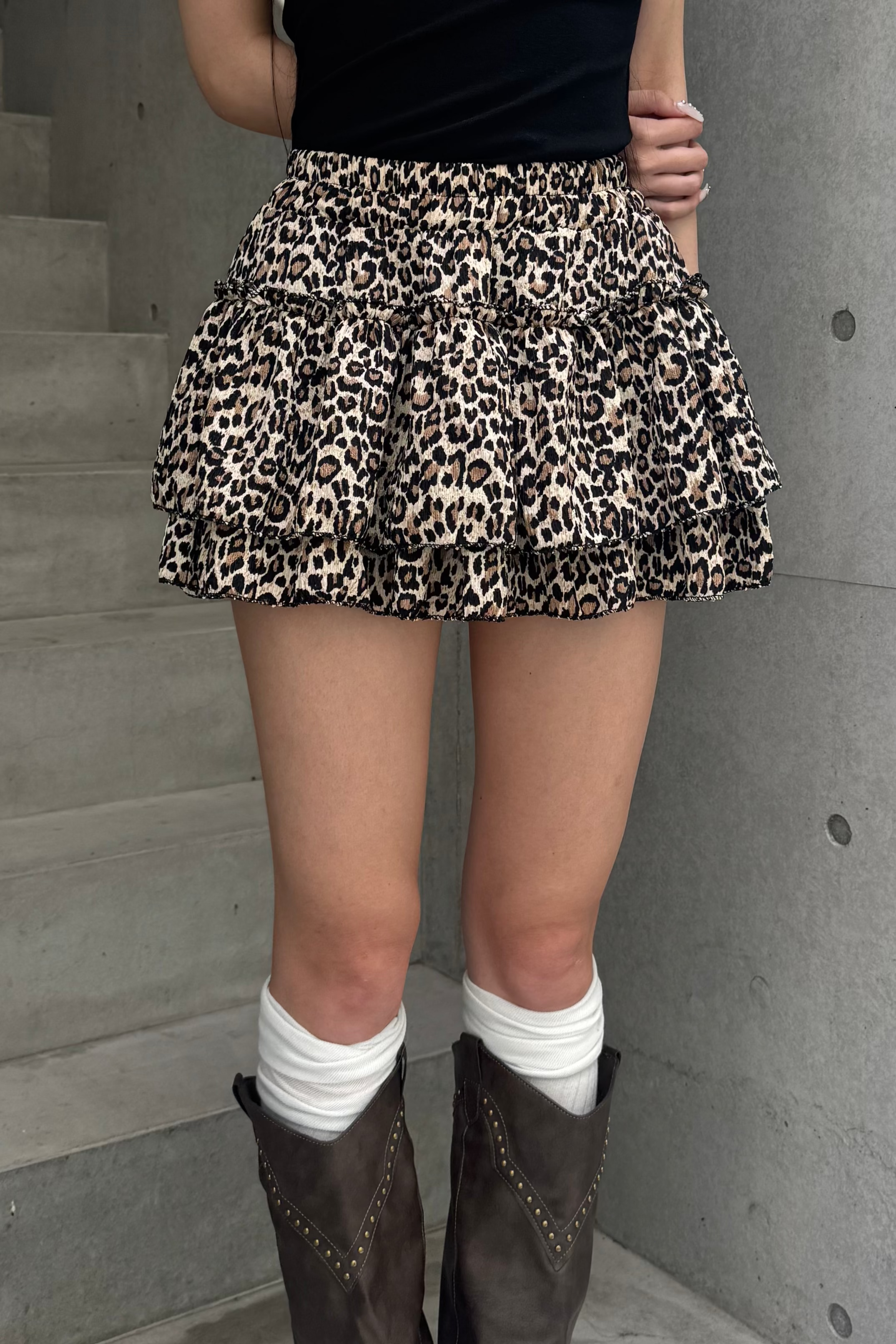 leopard tiered mini skirt KSG20945