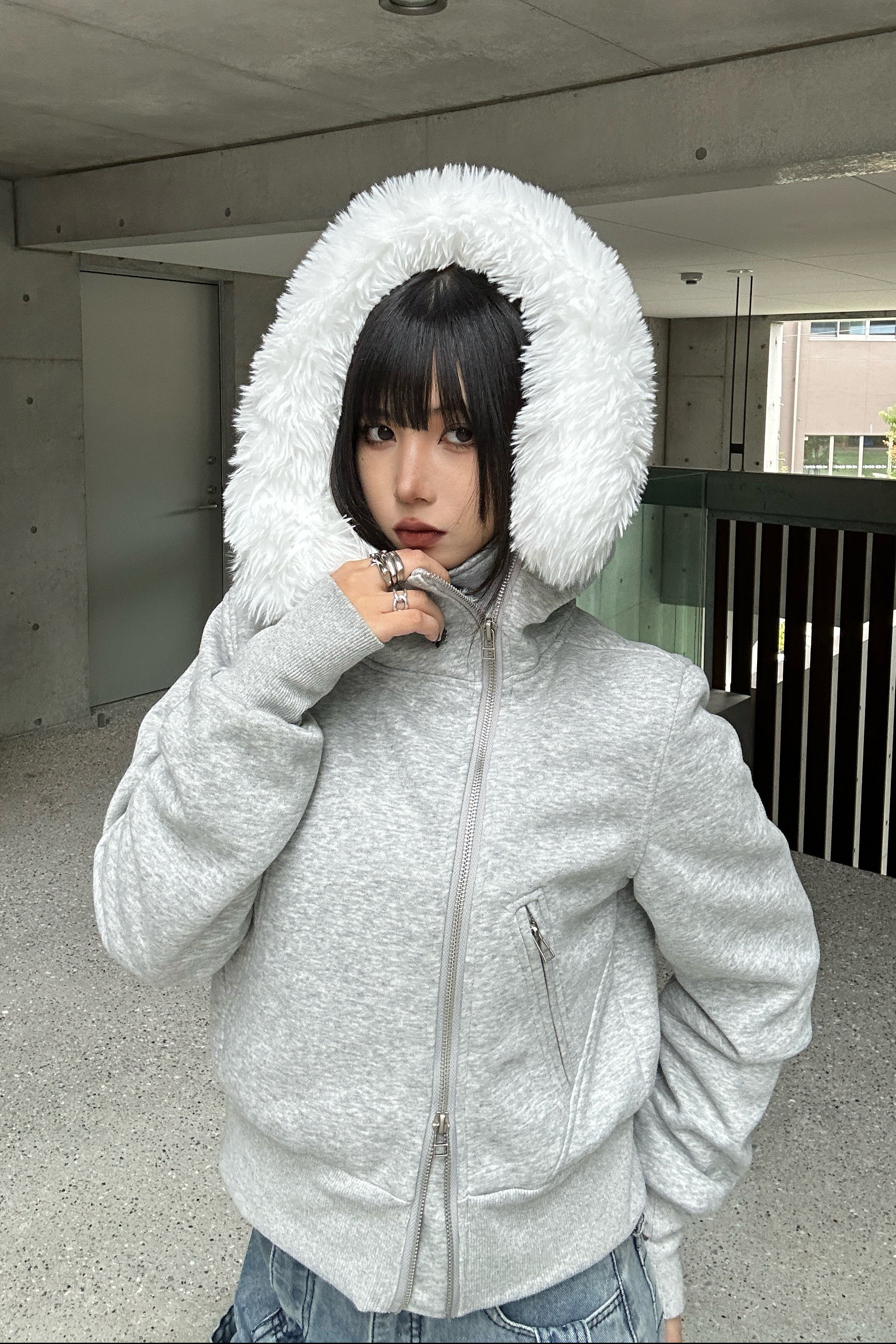 フェイクファージップアップジャケット KSG30077