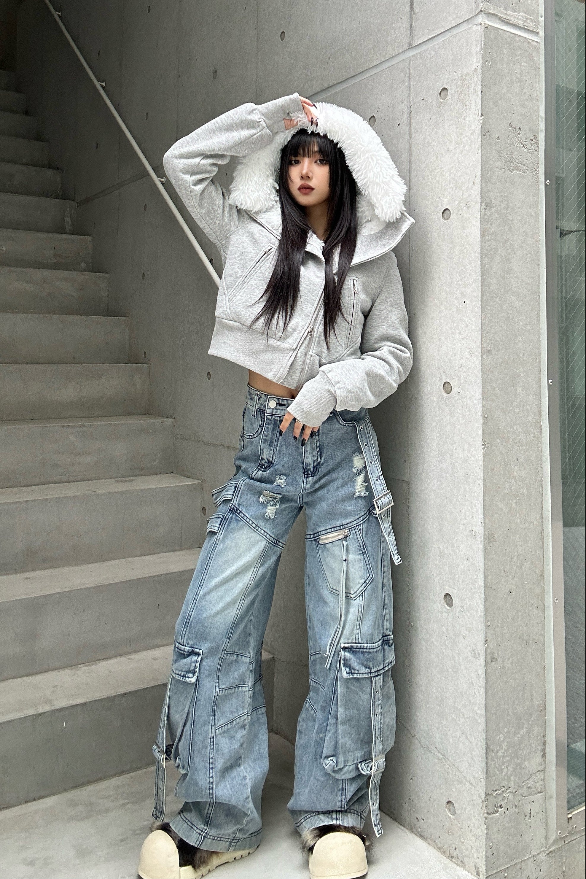 フェイクファージップアップジャケット KSG30077