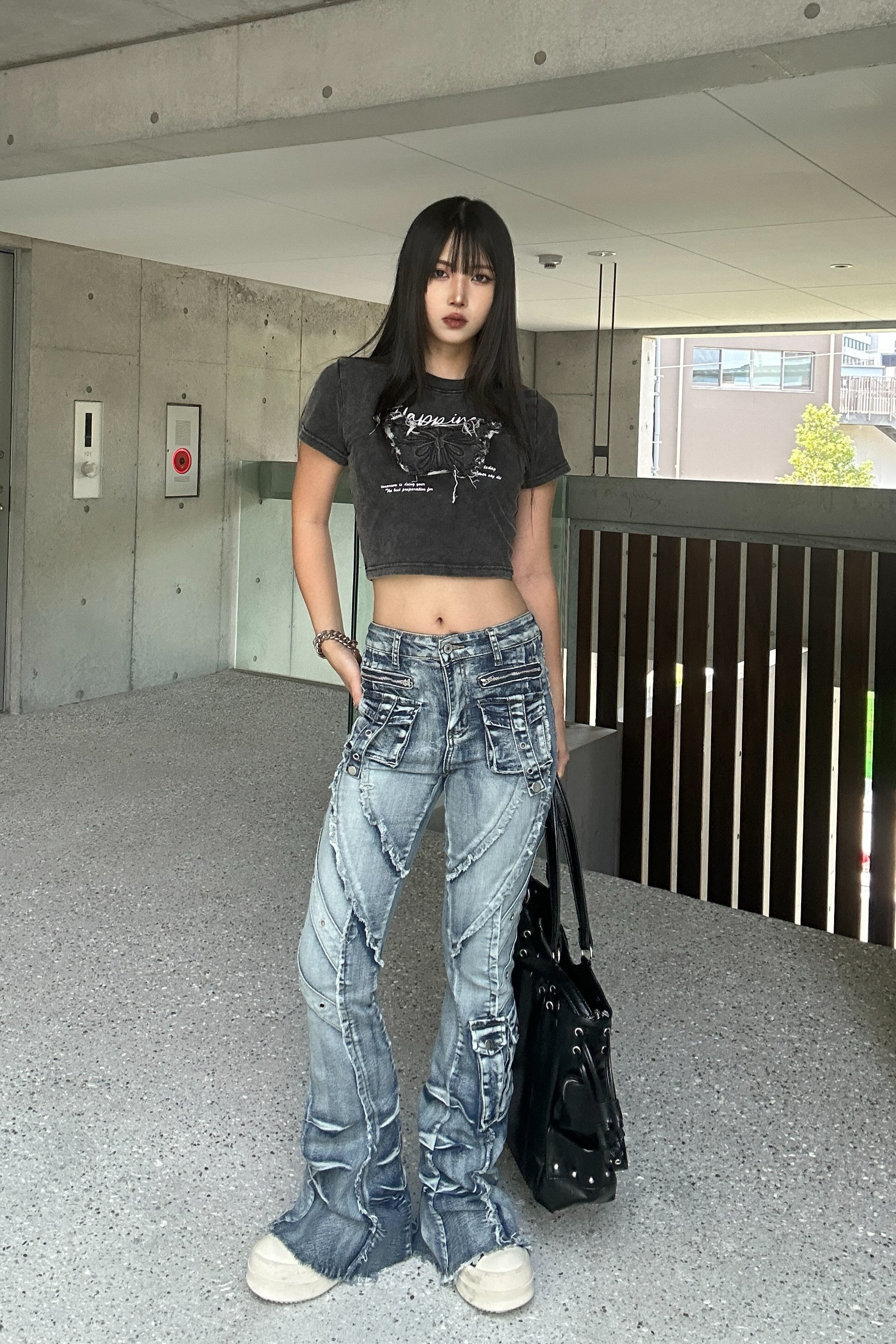 fringe line flare denim KSG19303