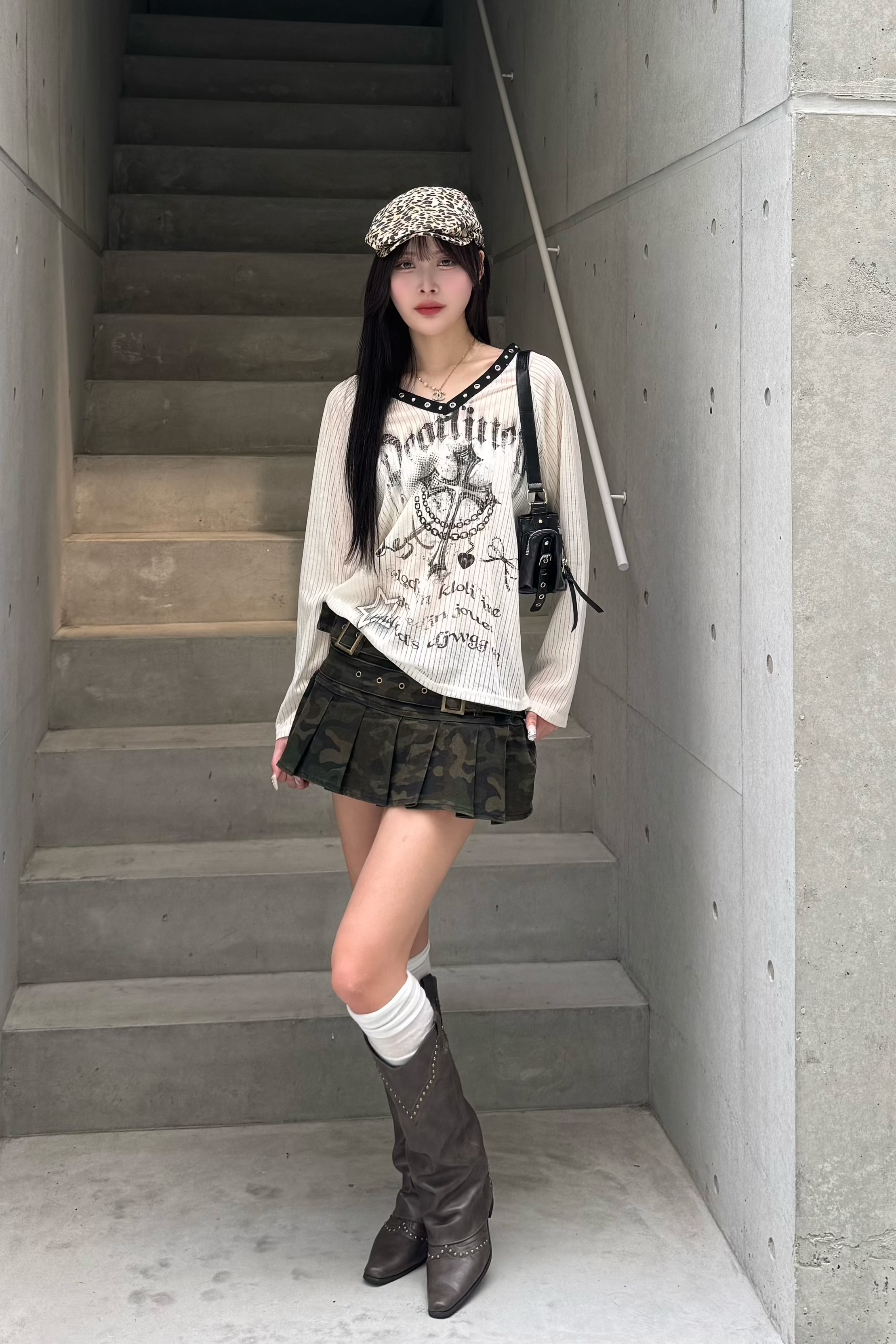 Double Buckle Camo Mini Skirt KSG20944