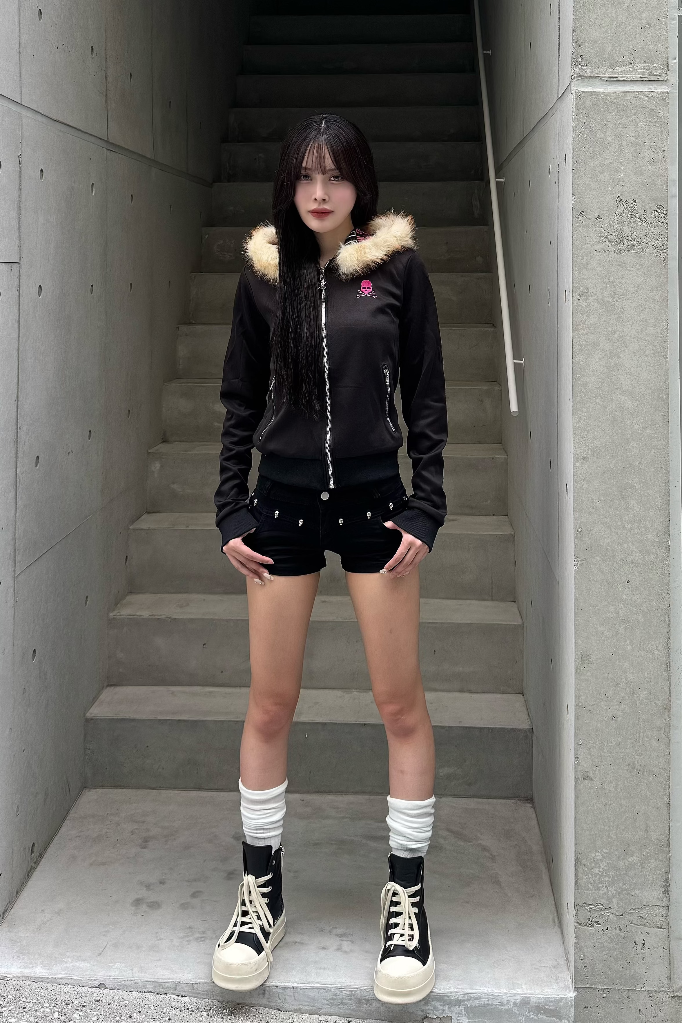 pinkie skull fur zip KSG20946