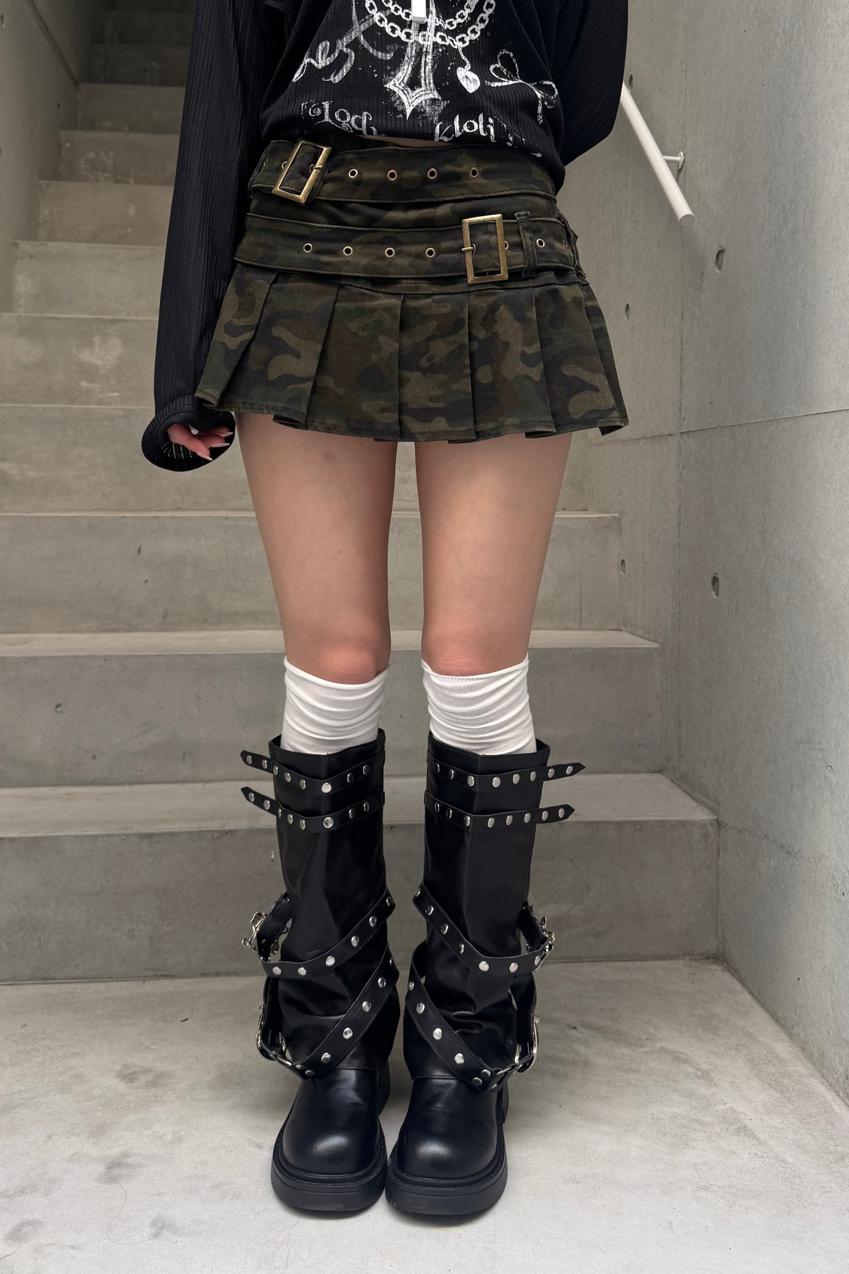 Double Buckle Camo Mini Skirt KSG20944