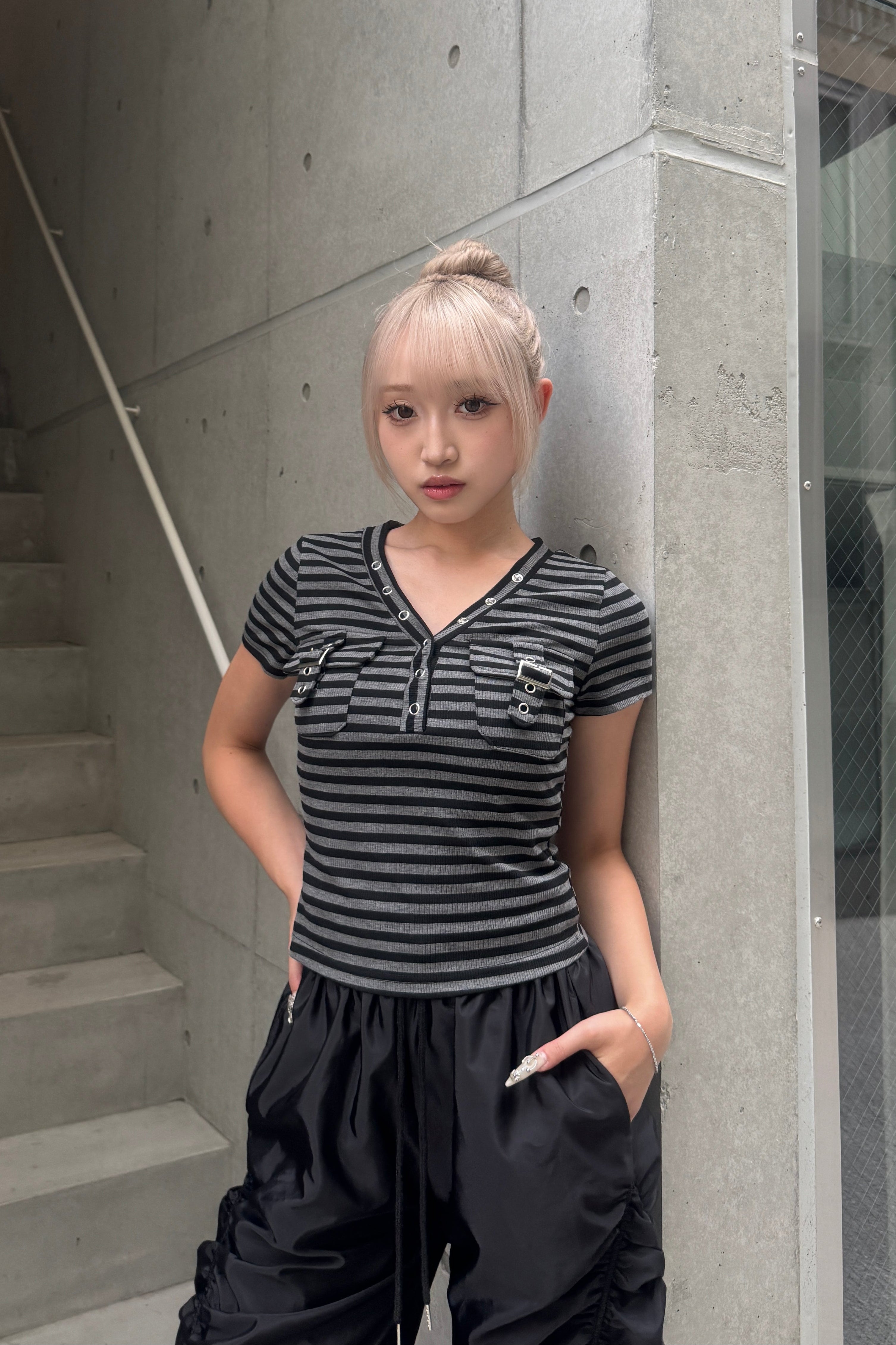 border pocket v-neck T KSG20925