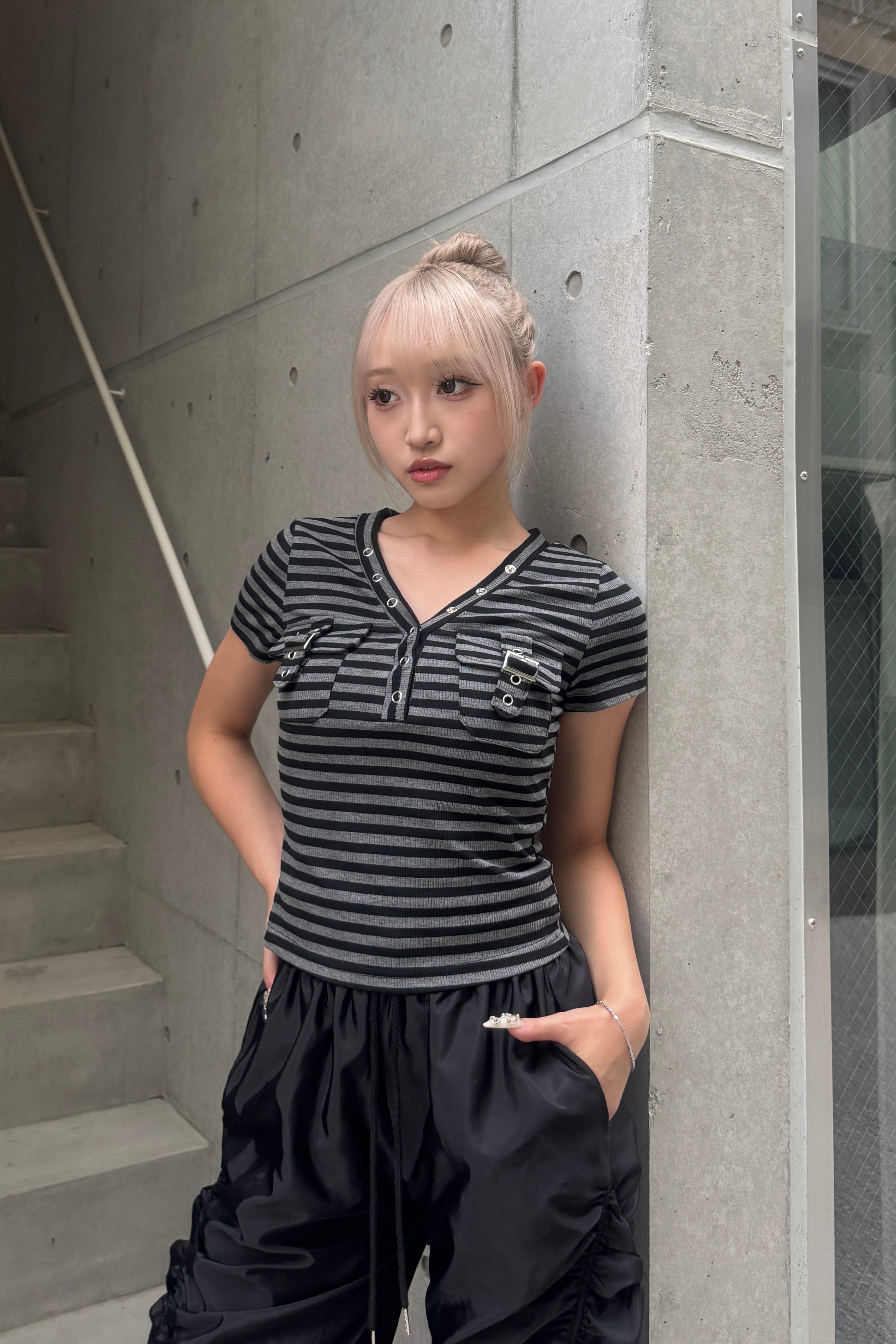 border pocket v-neck T KSG20925