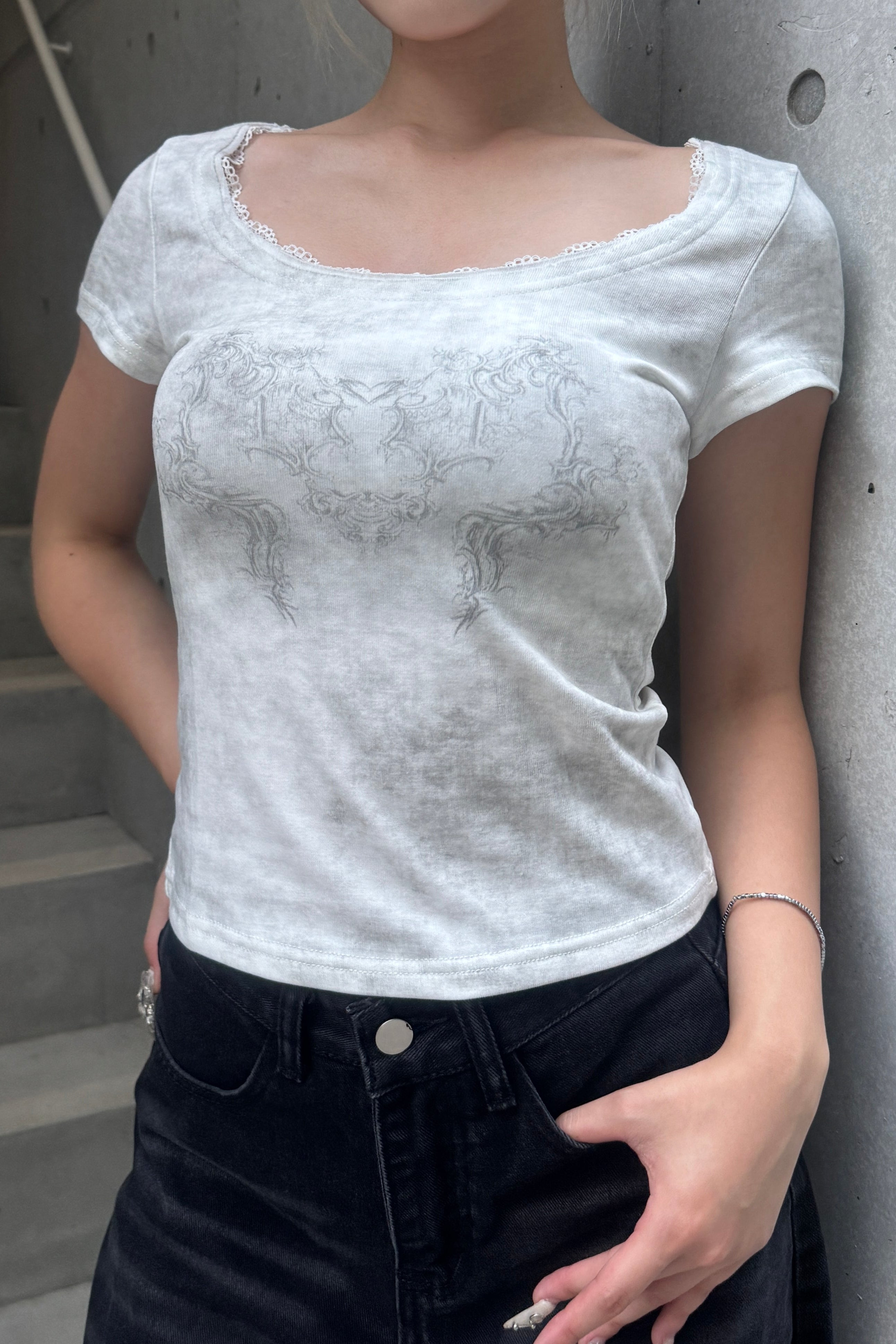 lace round neck T KSG20918